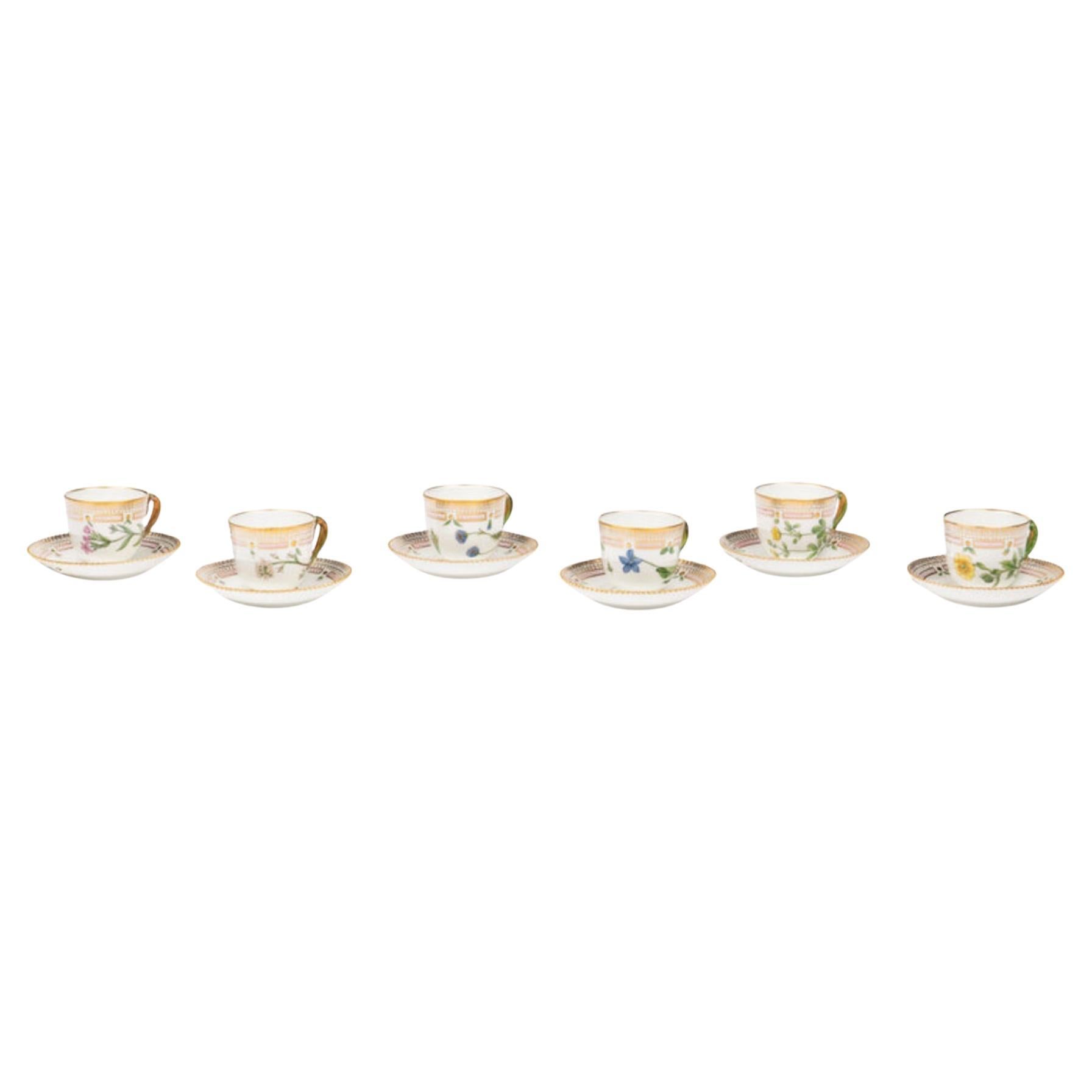 A Set of Six Royal Copenhagen Flora Danica Porcelain Coffee Cups and Saucers For Sale