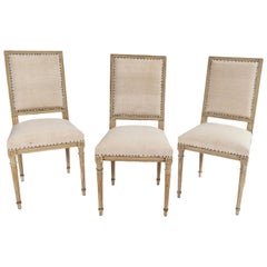 Set of Six Square Back Dining Chairs in the Style of Louis XVI with Slatted Back