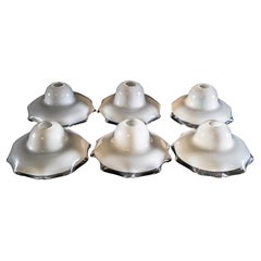 A Set of Six Vaseline Glass Shades with an Opalescent Finish & Ruffled Rims