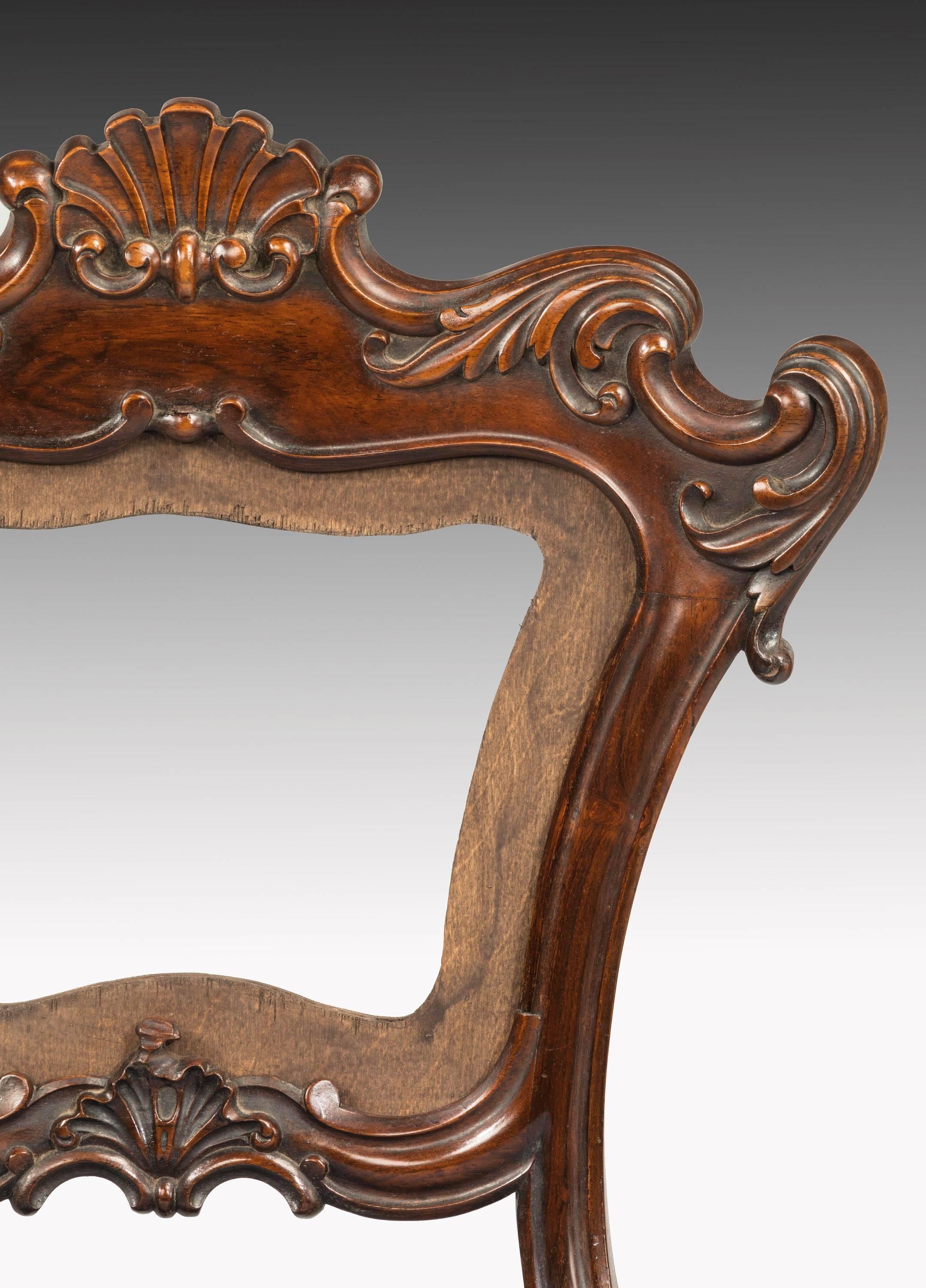 English Set of Six Victorian Mahogany Framed Chairs of Elaborate Form