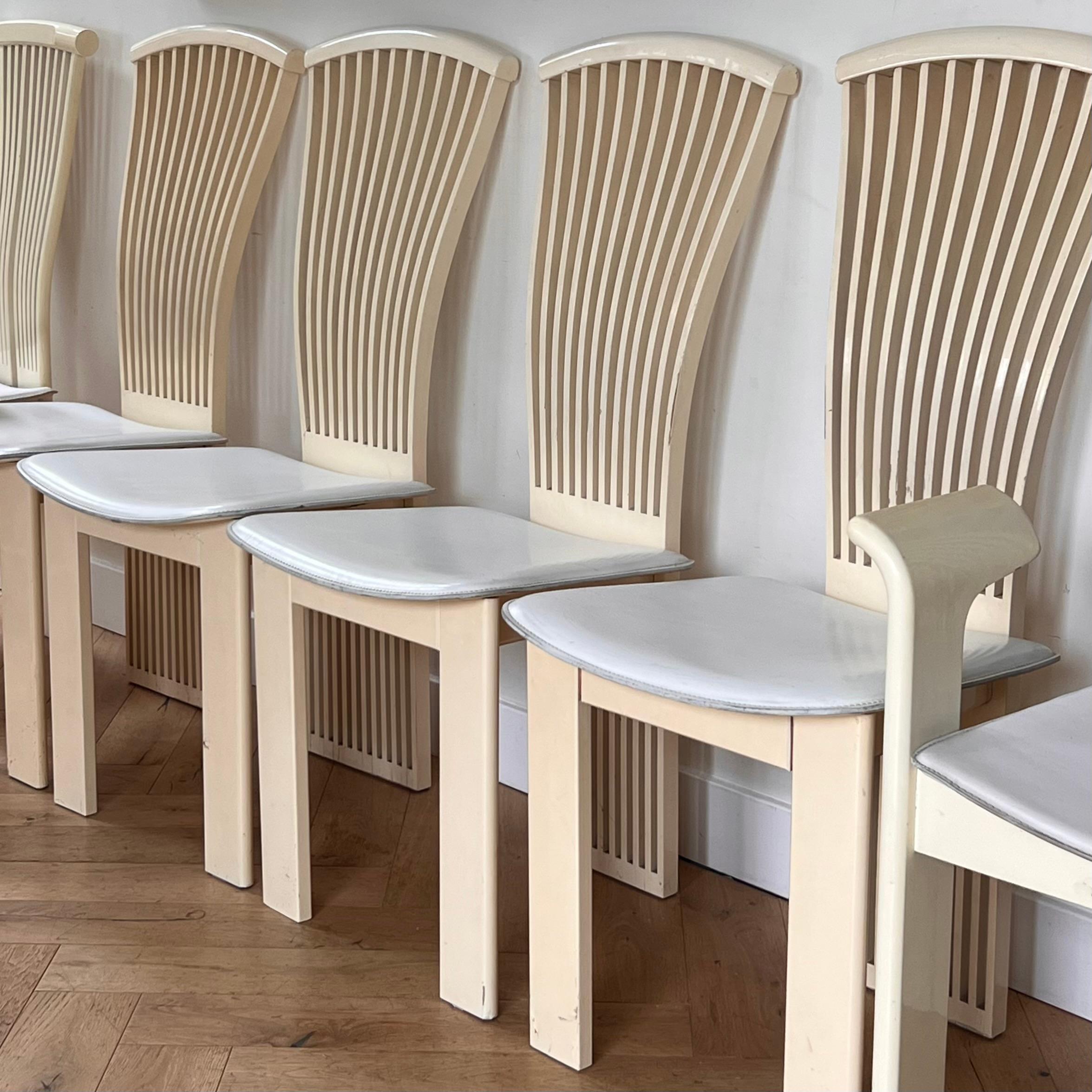 A set of six vintage Italian white lacquered leather dining chairs, late 20th c. 7