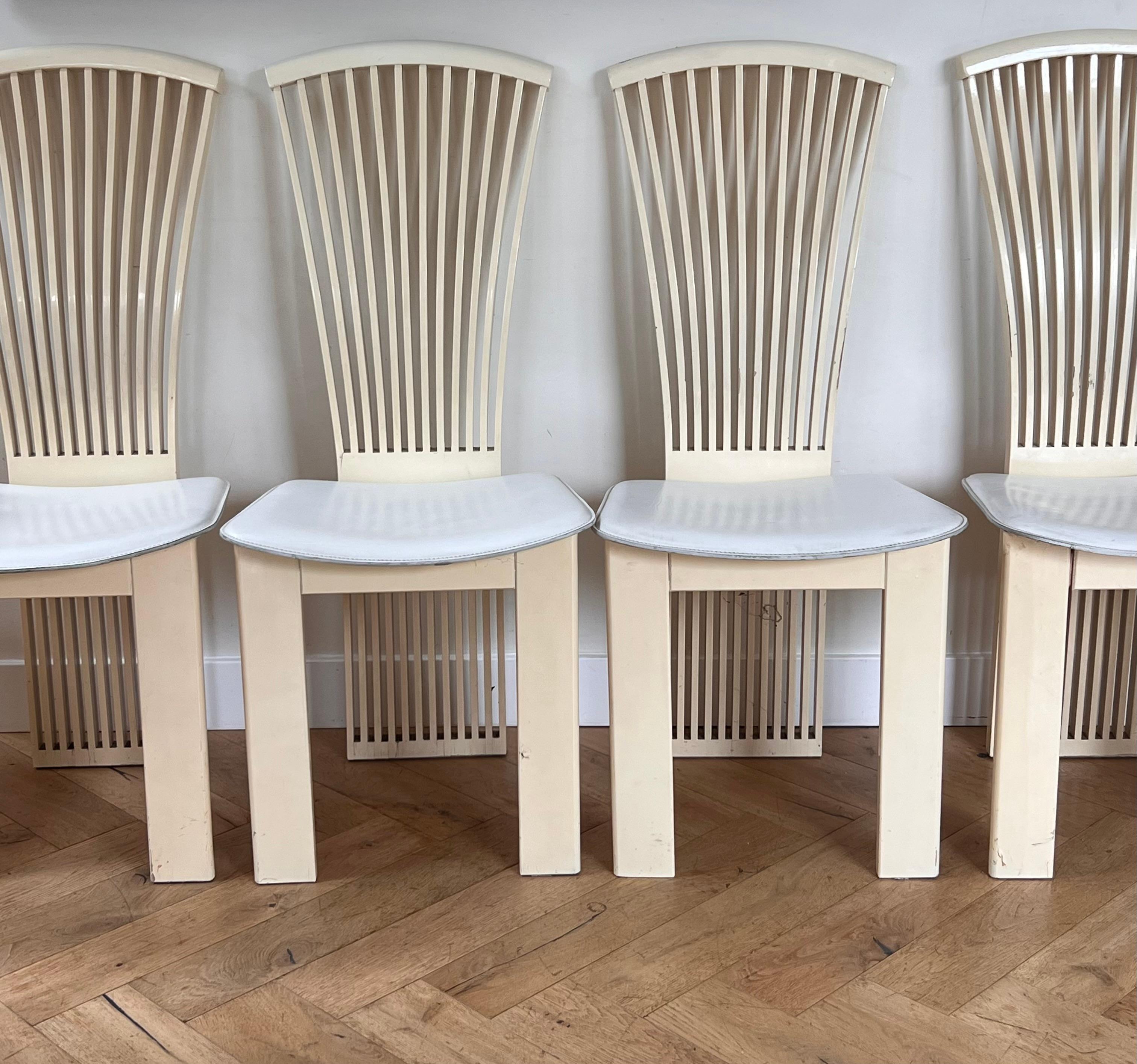A set of six vintage Italian white lacquered leather dining chairs, late 20th c. 8