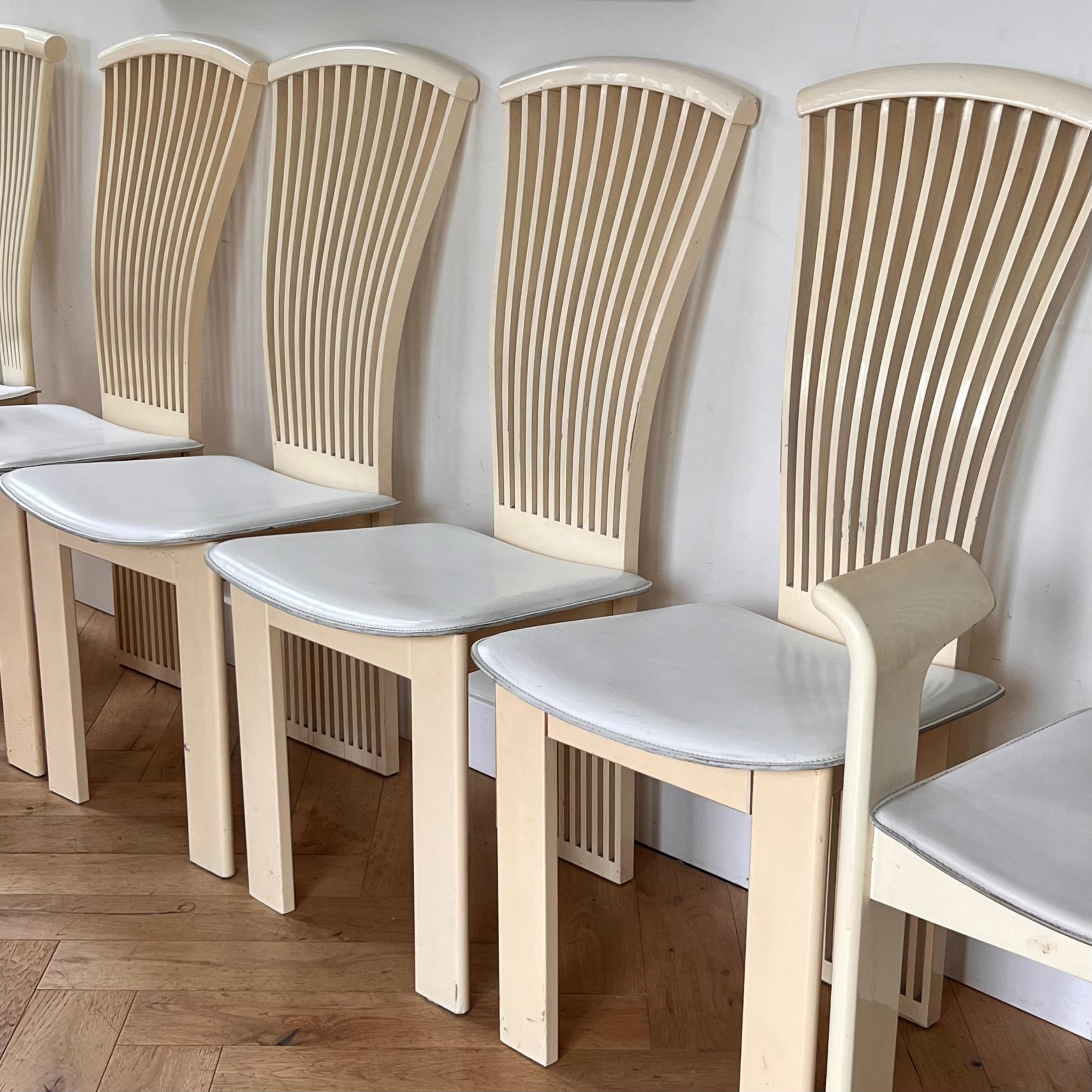 A set of six vintage Italian white lacquered leather dining chairs, late 20th c. 14