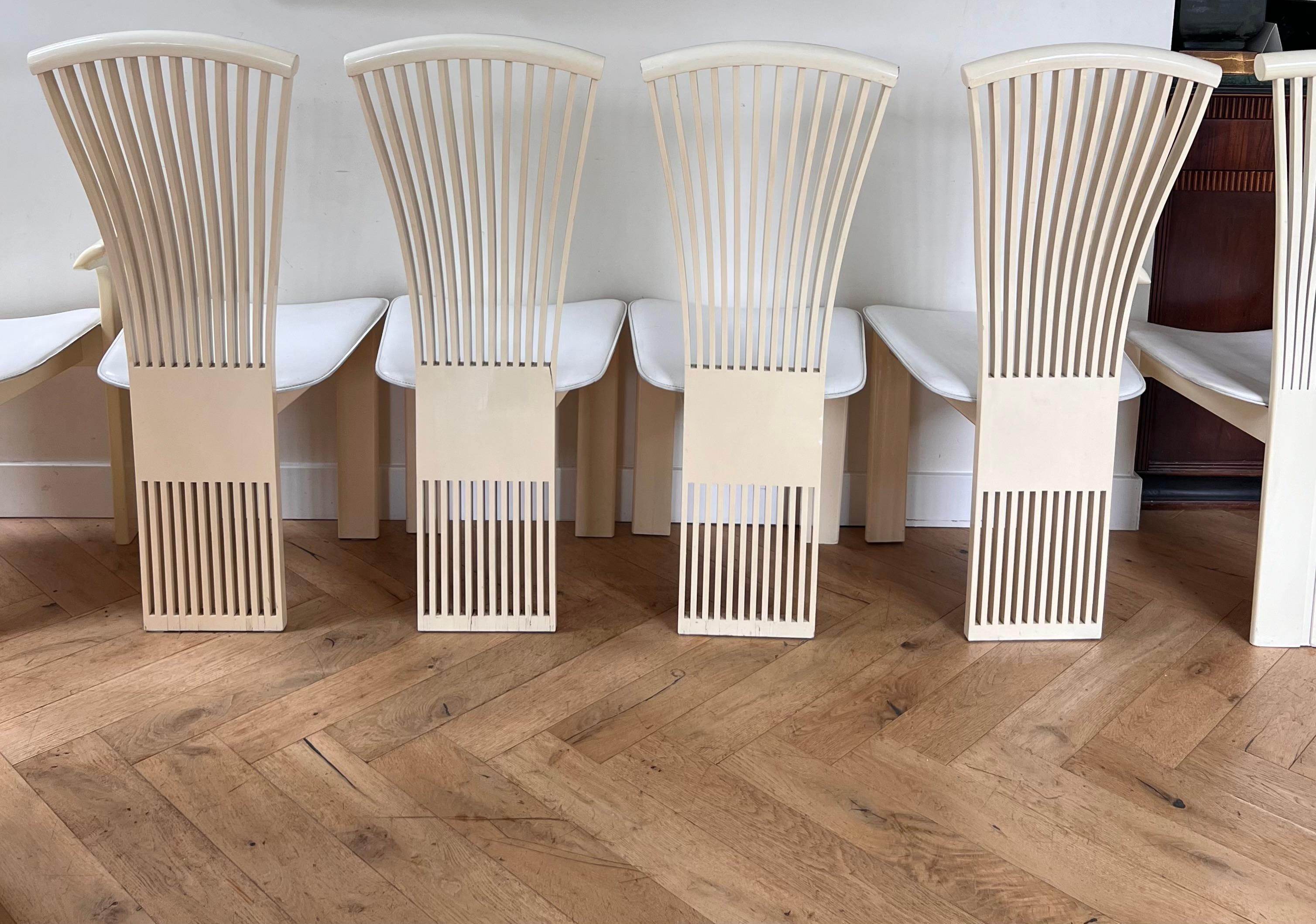 A set of six vintage Italian white lacquered leather dining chairs, late 20th c. 2