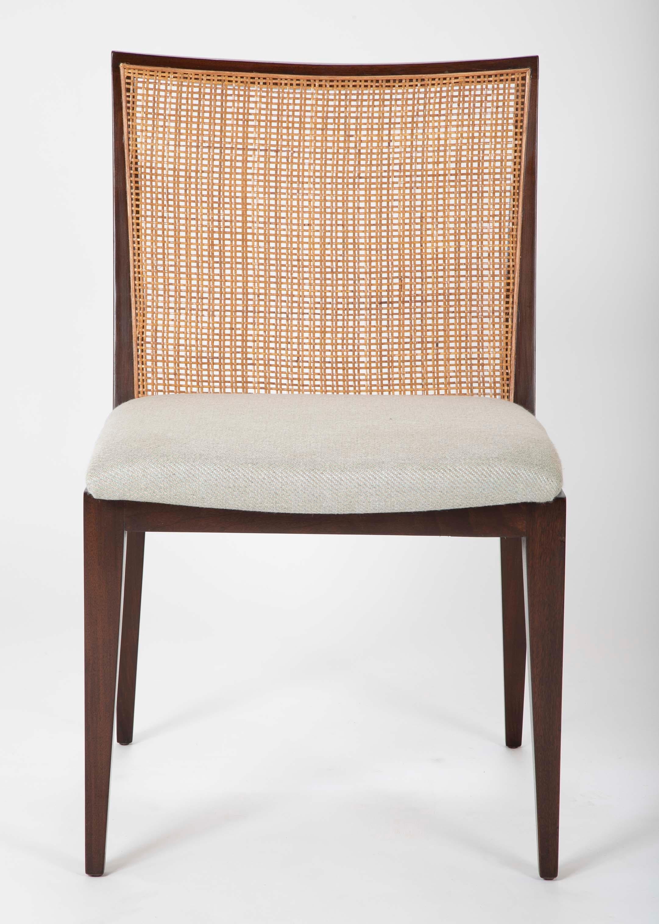 Mid-Century Modern A Set of Six Walnut and Caned Dining Chair designed by Edward Wormley