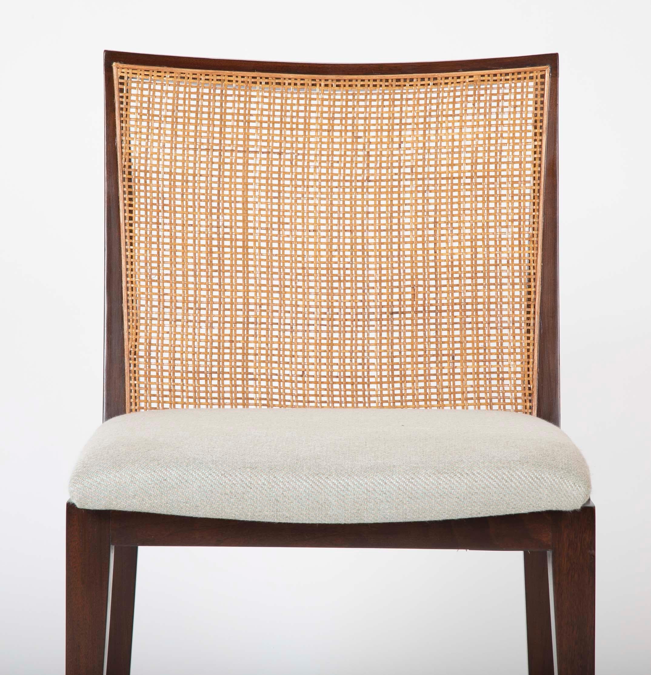 A Set of Six Walnut and Caned Dining Chair designed by Edward Wormley In Good Condition In Stamford, CT