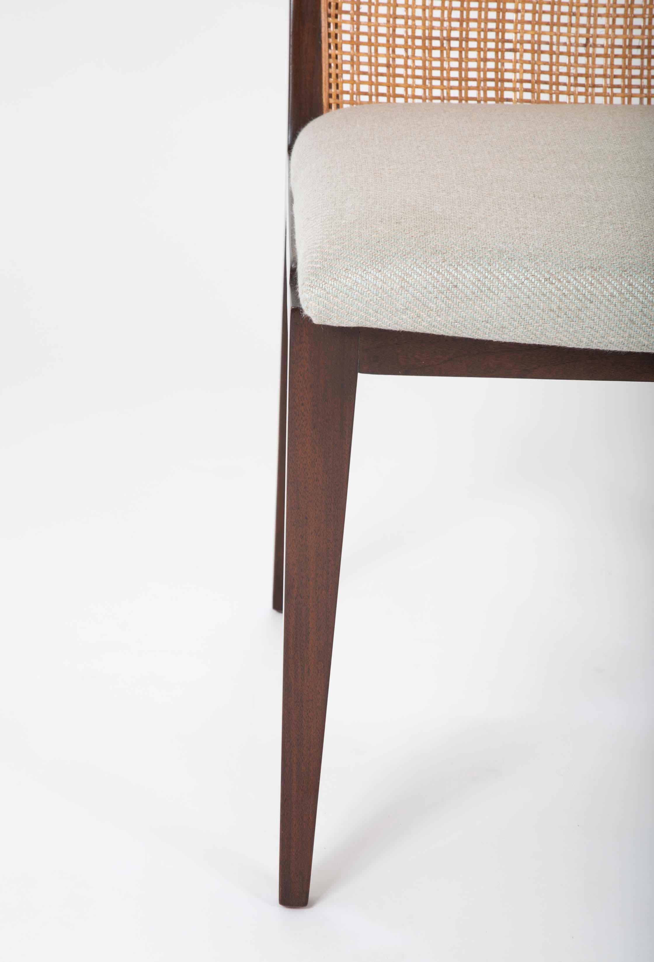Mid-20th Century A Set of Six Walnut and Caned Dining Chair designed by Edward Wormley