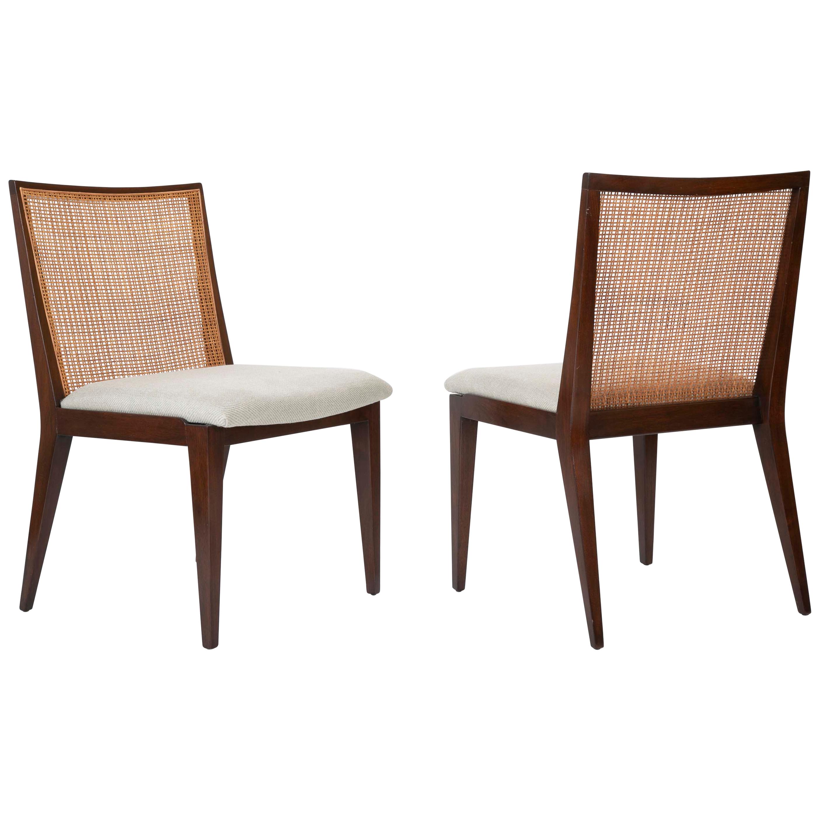 A Set of Six Walnut and Caned Dining Chair designed by Edward Wormley