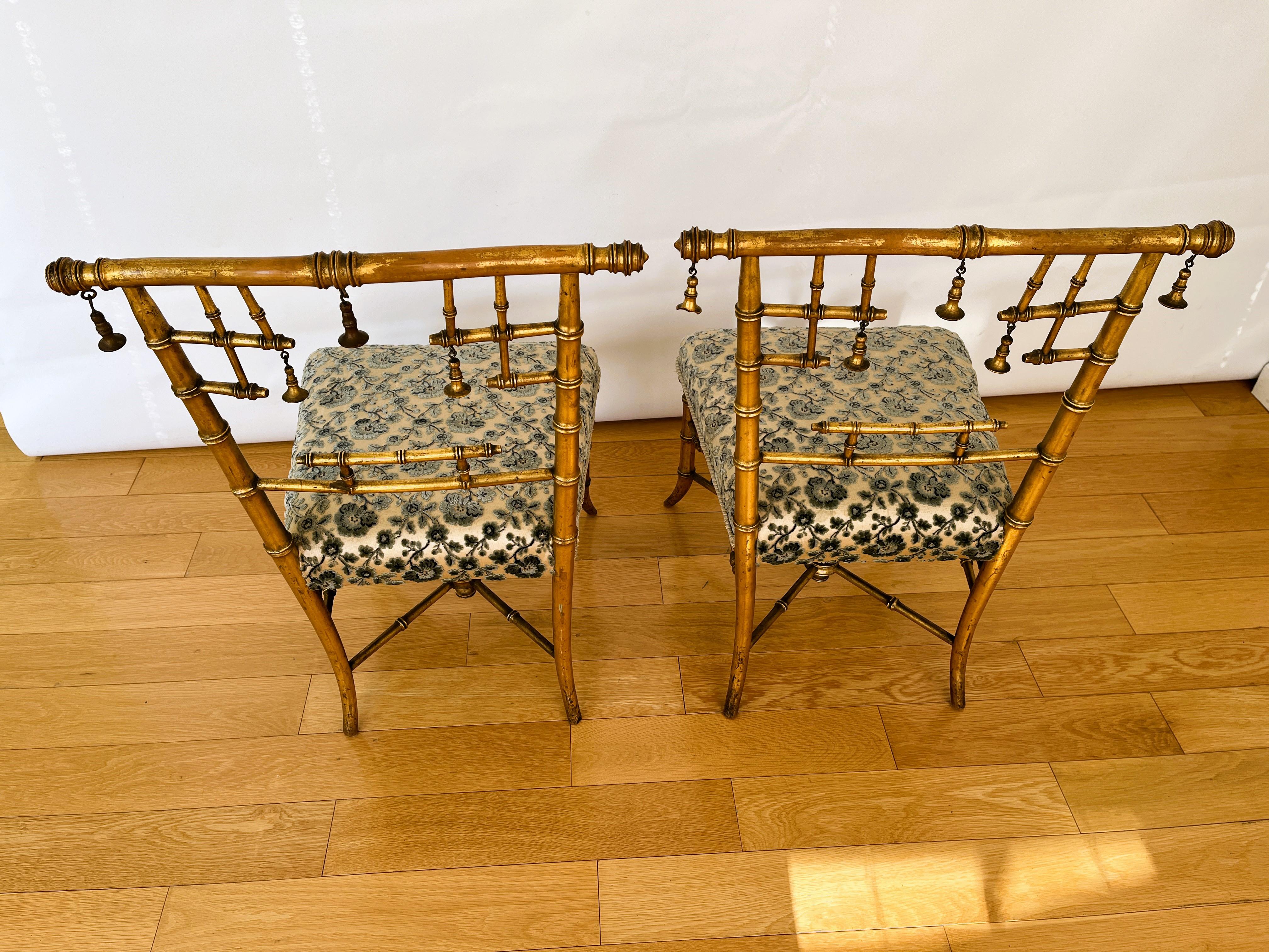 Fabric Set of Small Antique Gilt Parlor Chairs For Sale