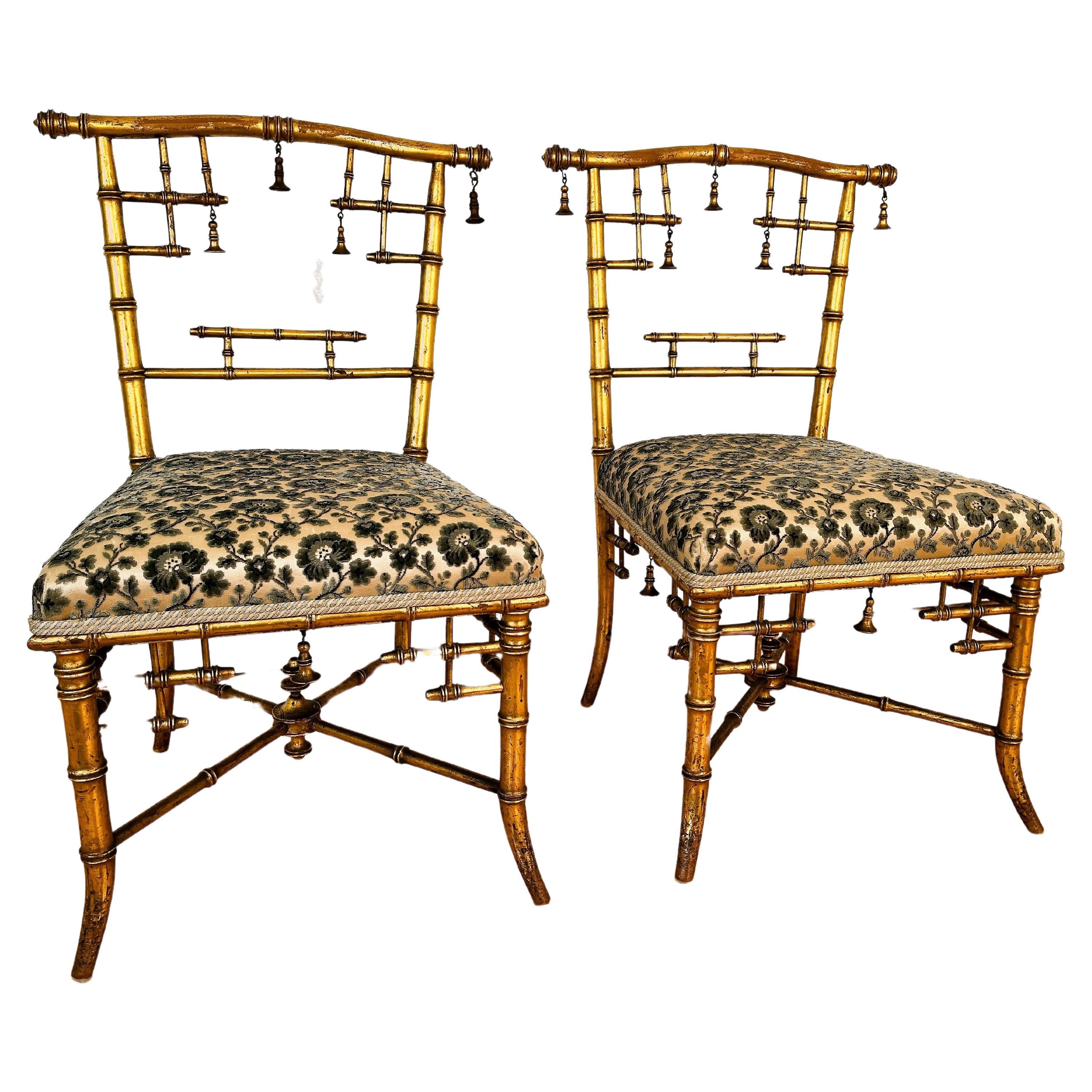 Set of Small Antique Gilt Parlor Chairs