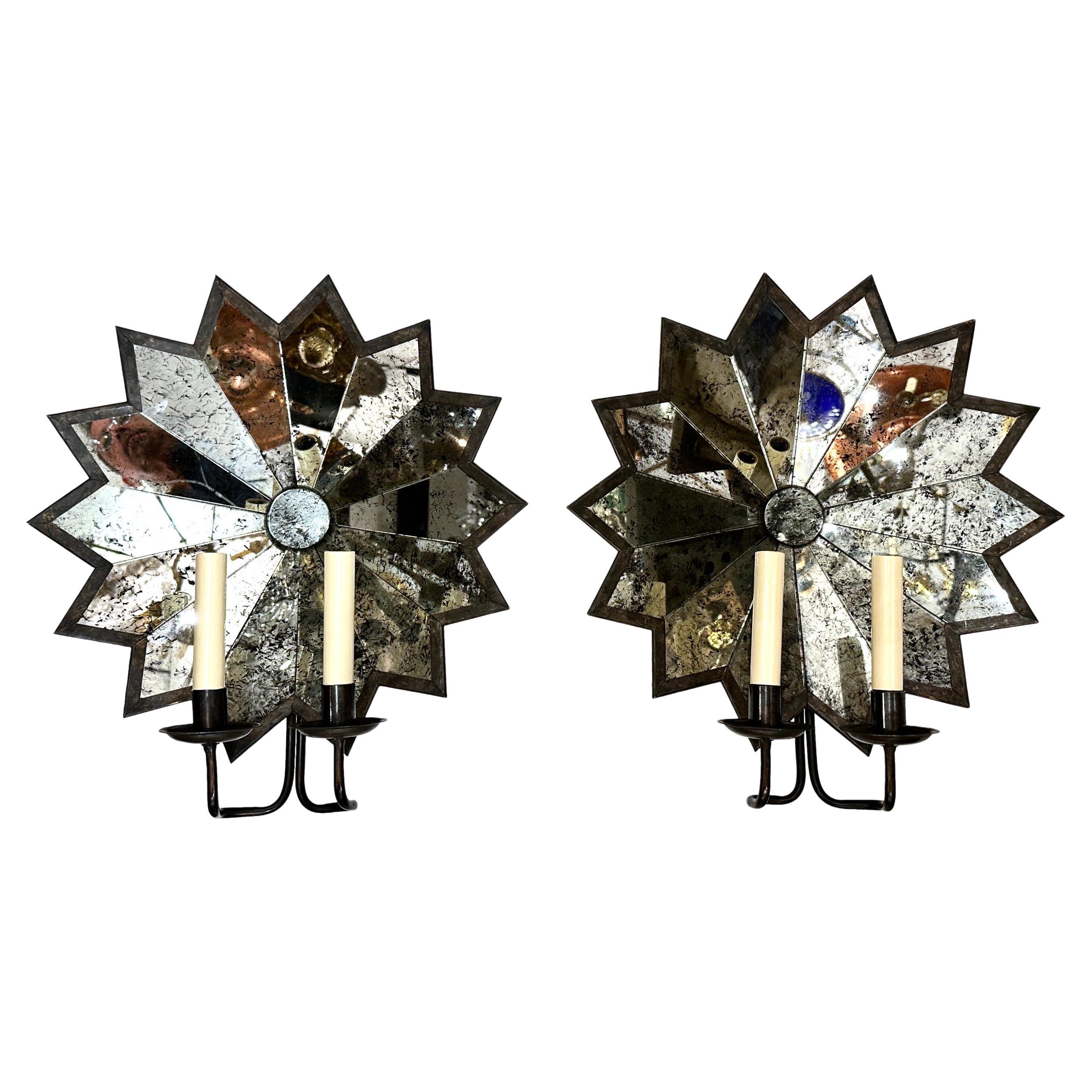 A Set of Star-Shaped Mirrored Sconces, Sold per Pair