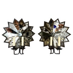 Retro A Set of Star-Shaped Mirrored Sconces, Sold per Pair