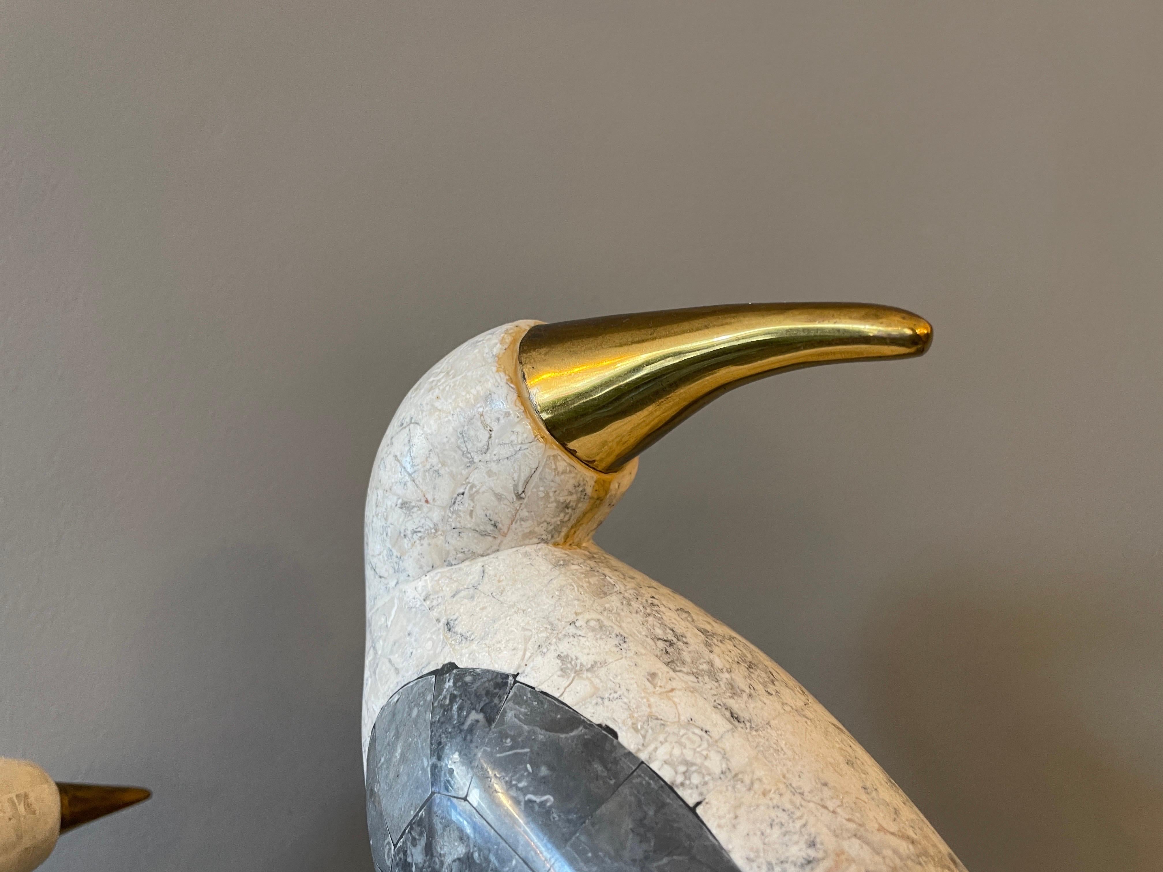 Brass Set of Stone and Marble Perched Birds by Maitland Smith