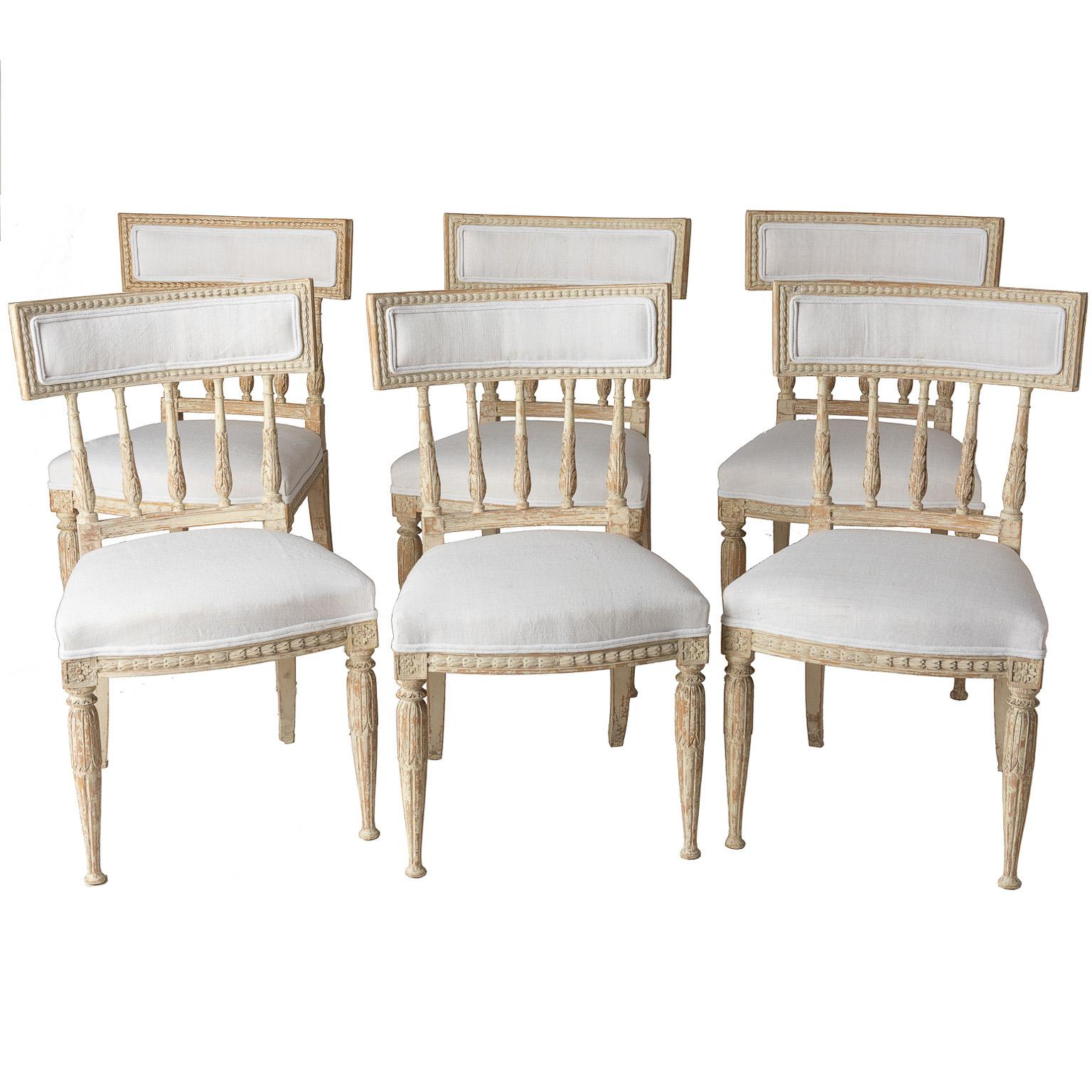 Set of Swedish Gustavian Period Stockholm Dining Chairs with Upholstered Backs For Sale