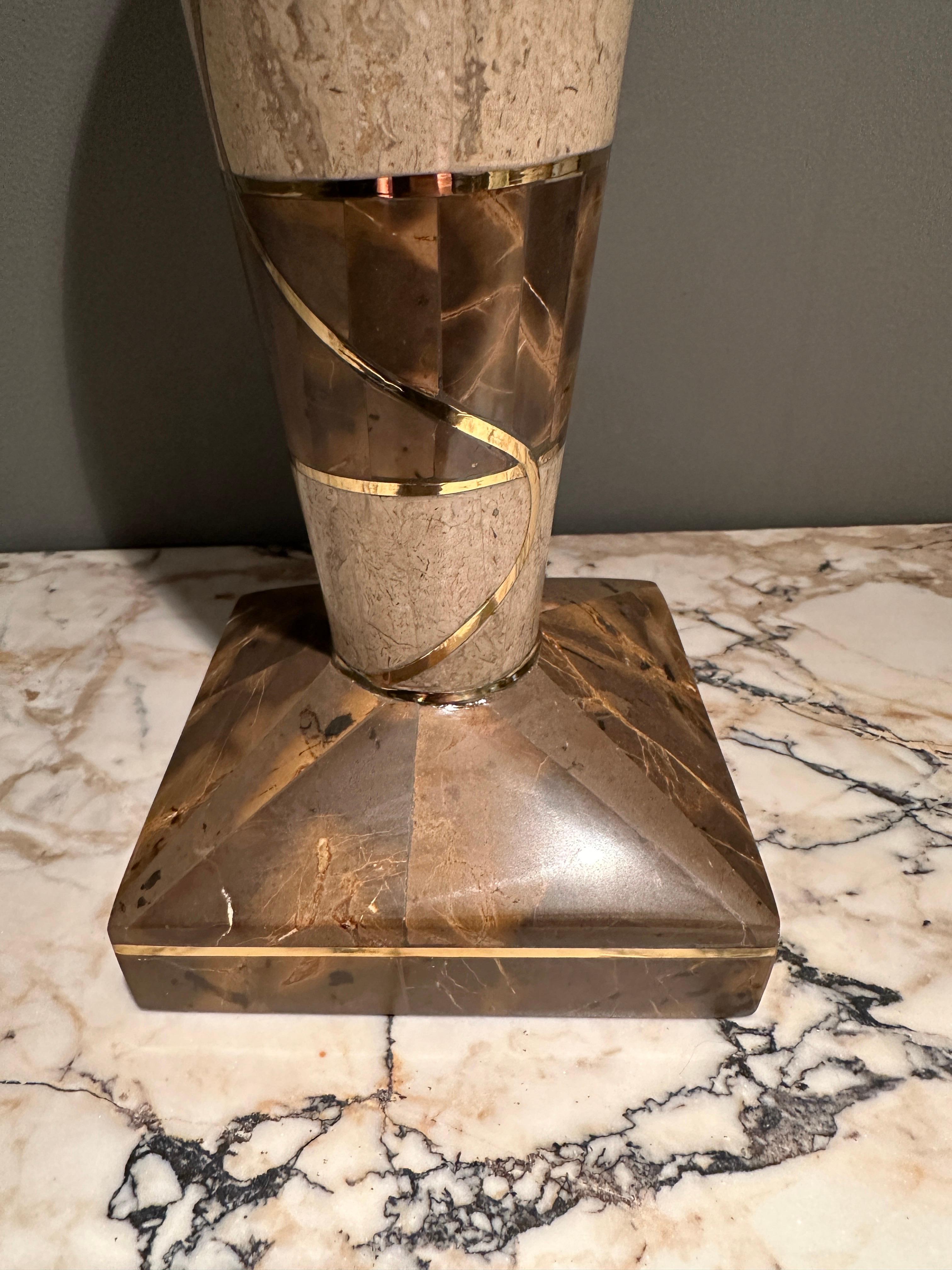 A Set Of Tea Candle Holders In Tessellated Marble And Brass By Maitland Smith  For Sale 1