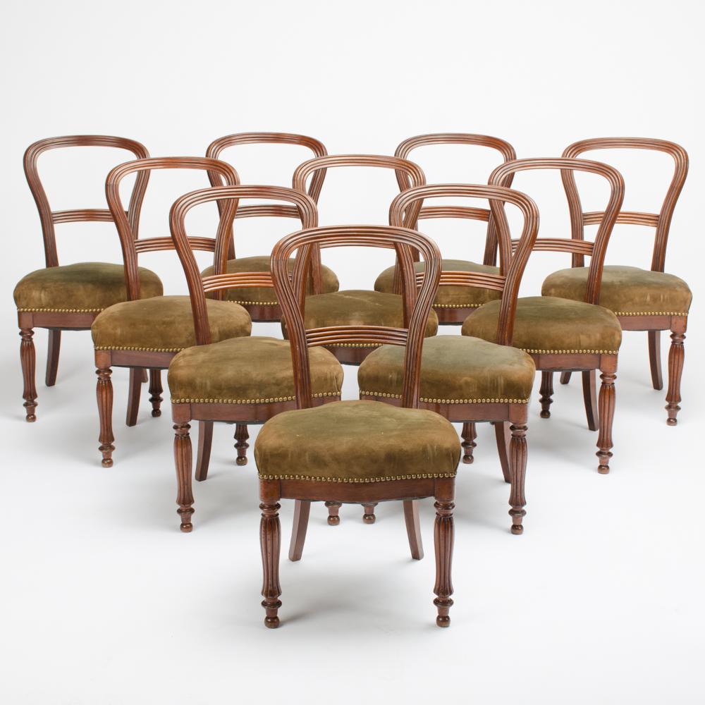 Set of Ten 19th Century Irish Walnut Dining Chairs 1