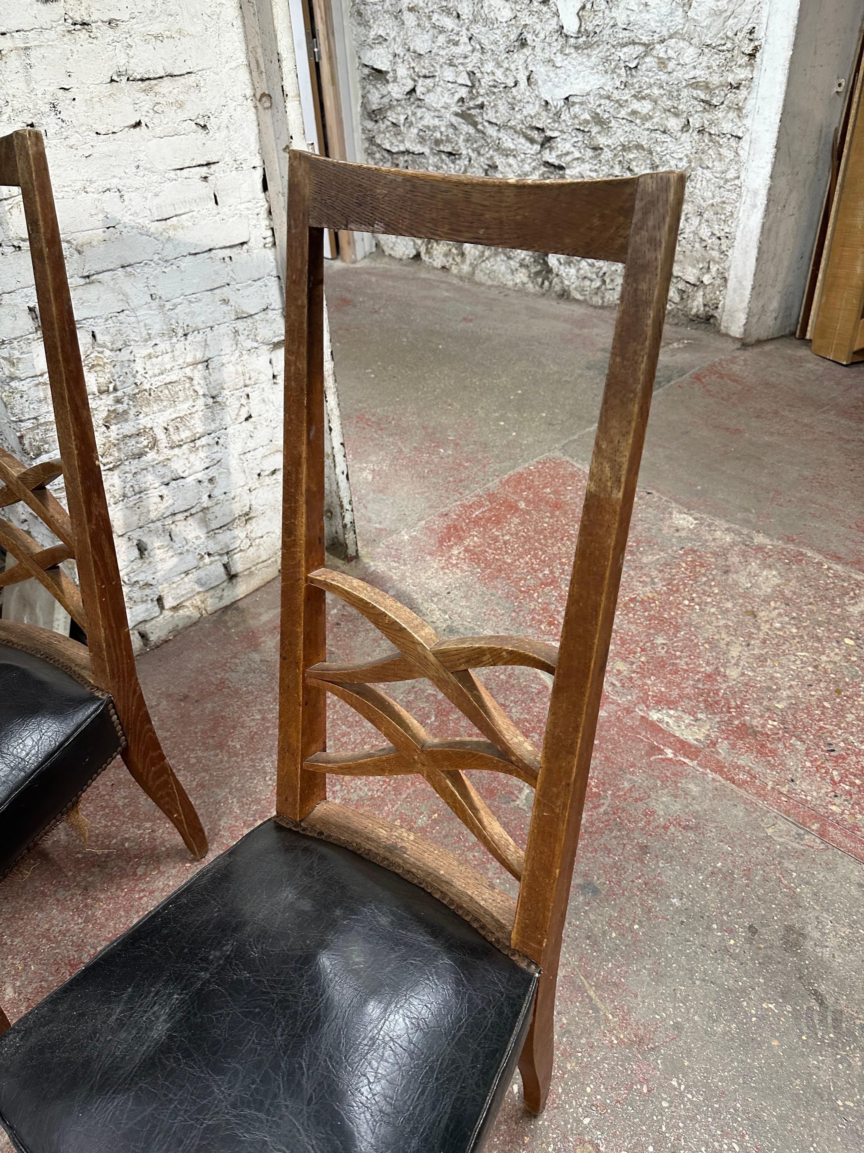 Mid-Century Modern Set of Ten Dining Chairs in Oak in the Style of Maxime Old For Sale