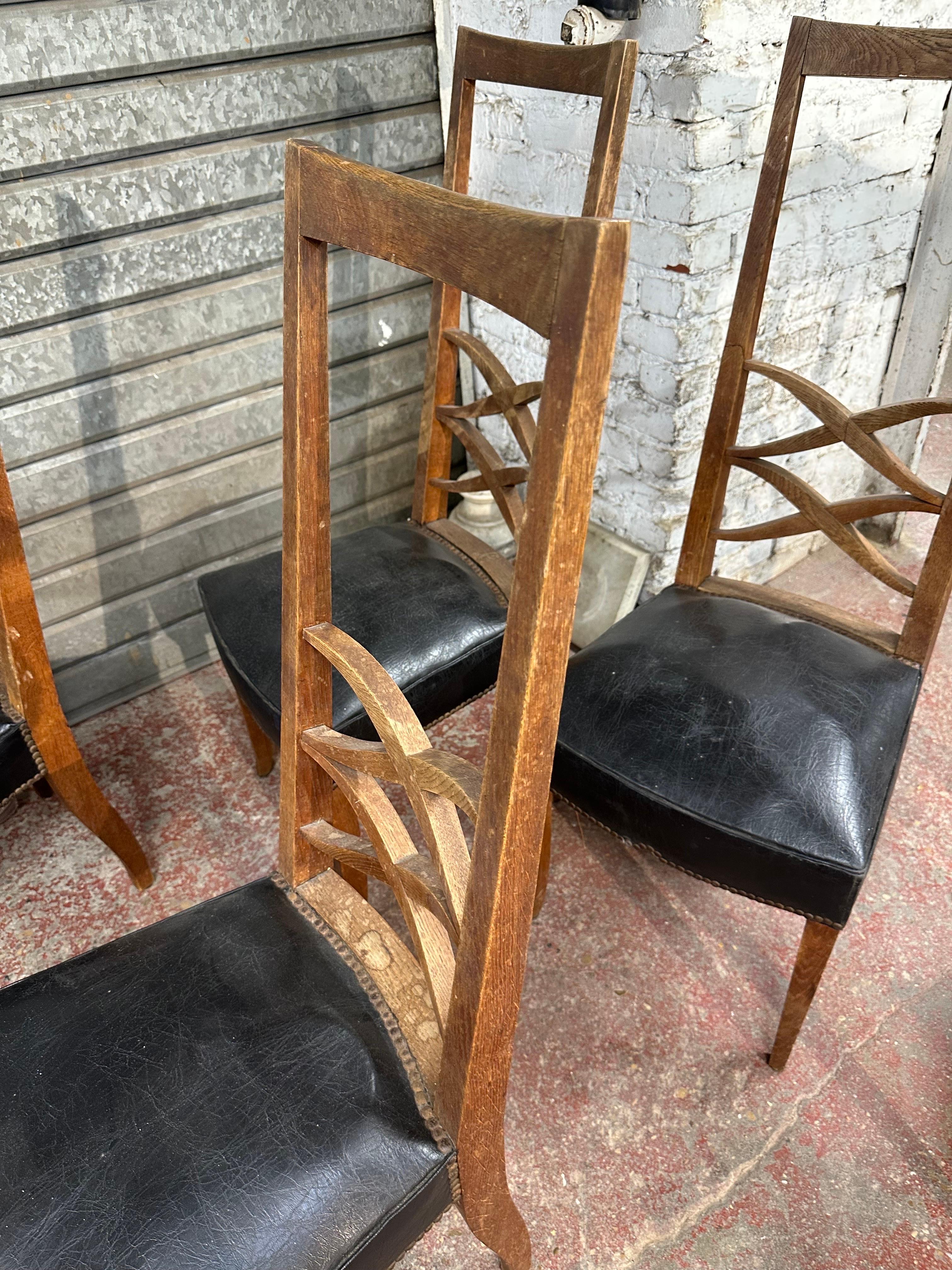 French Set of Ten Dining Chairs in Oak in the Style of Maxime Old For Sale