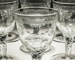 Set of Ten Engraved Facet Stem Continental Goblets