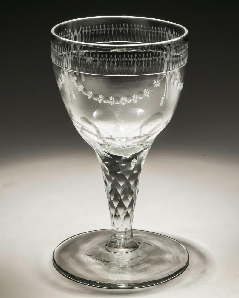 Set of Ten Engraved Facet Stem Continental Goblets In Good Condition For Sale In Steyning, West sussex