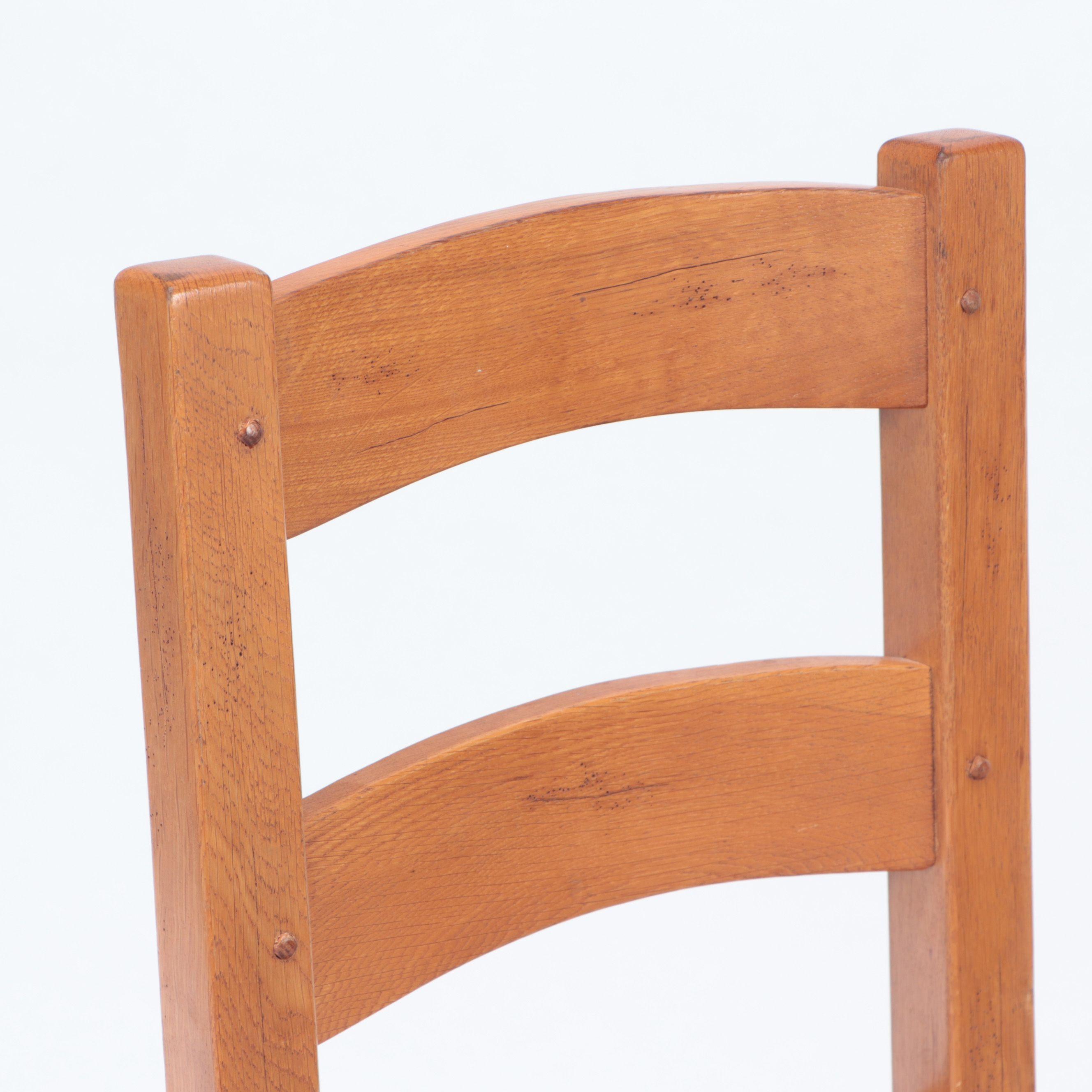 Set of Ten French Oak Ladder Back Chairs with Rush Seats, C 1960 For Sale 1