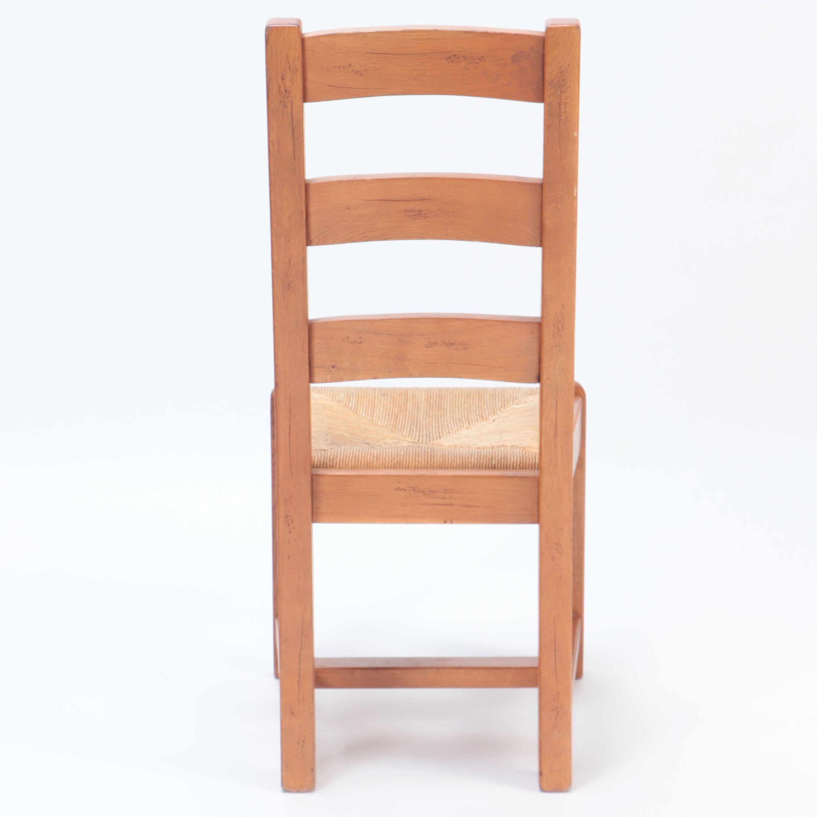 Set of Ten French Oak Ladder Back Chairs with Rush Seats, C 1960 For Sale 4