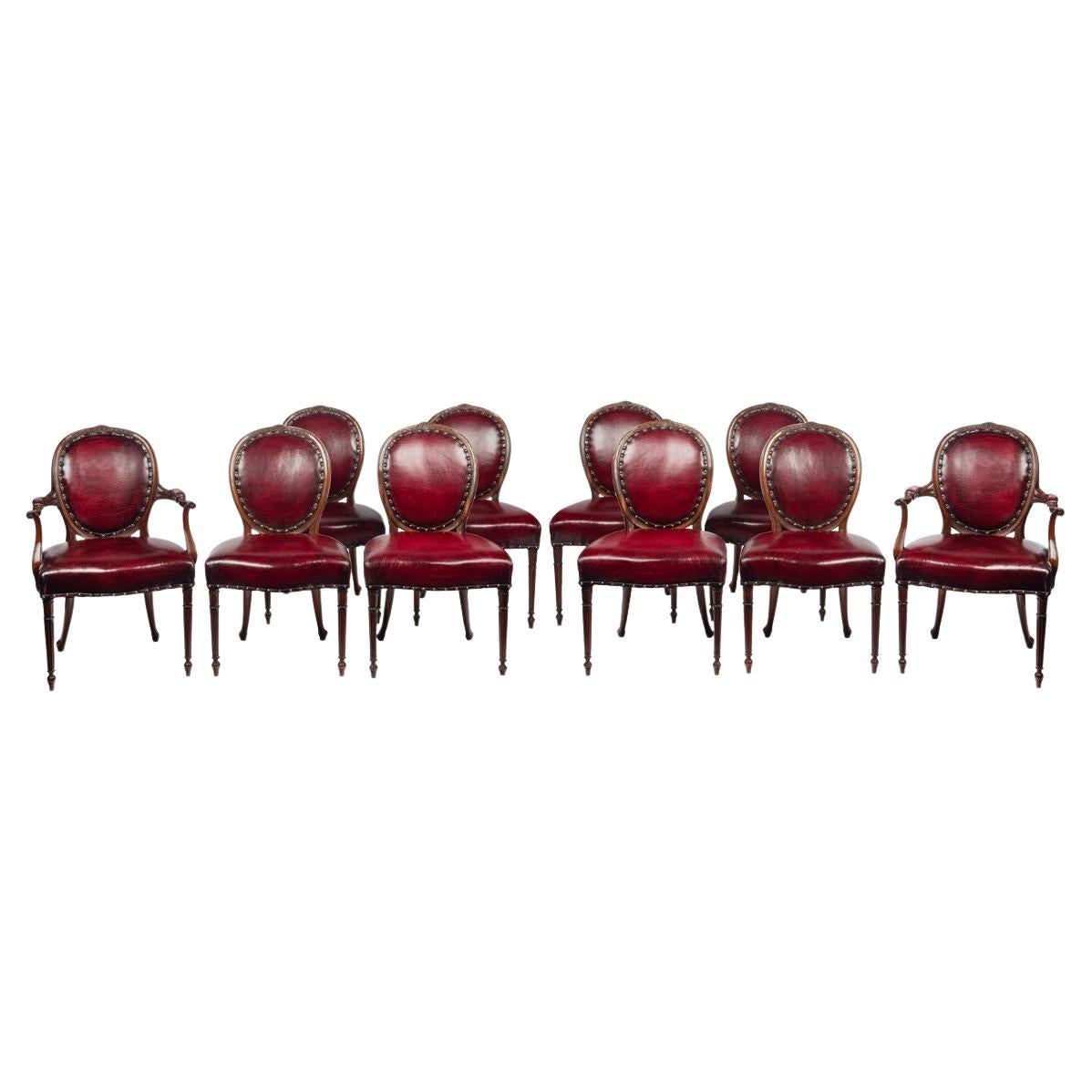 A set of ten Victorian mahogany dining chairs in the style of Hepplewhite