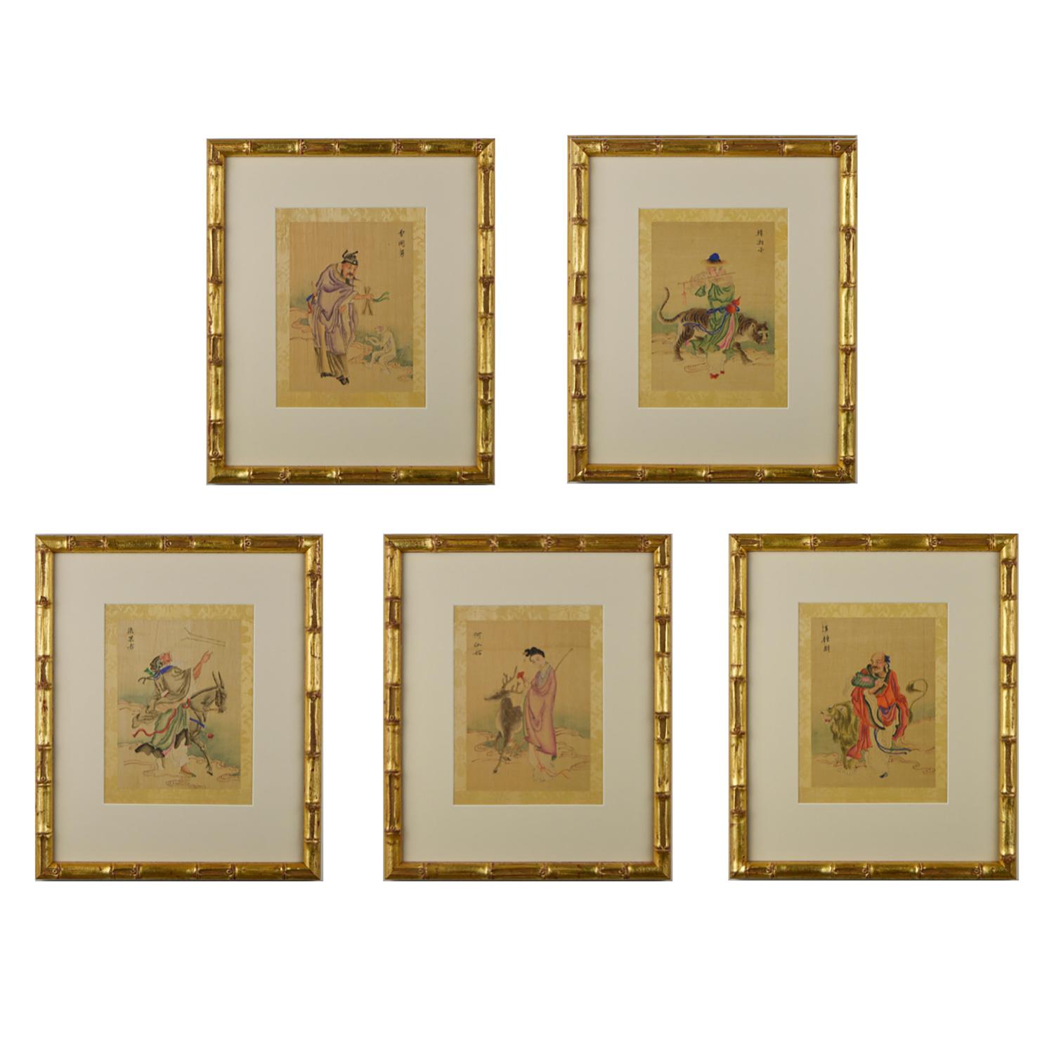 A charmimg set of watercolours circa 1920. Presented in bespoke gold bamboo frames behind UV70 glass which affords the pictures some protection and cuts reflection.