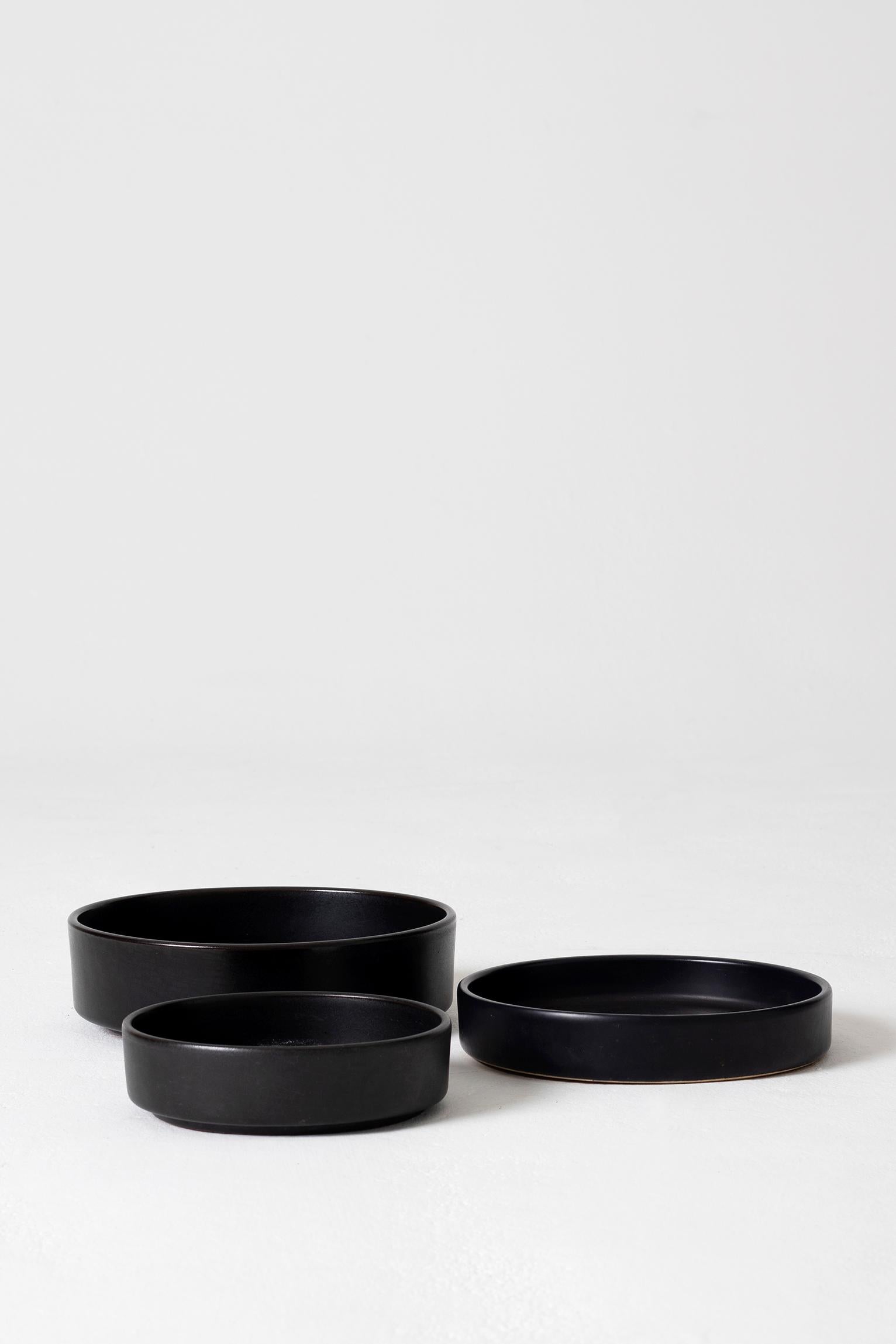 Mid-Century Modern Set of Three 1950s Black Ceramic Bowls