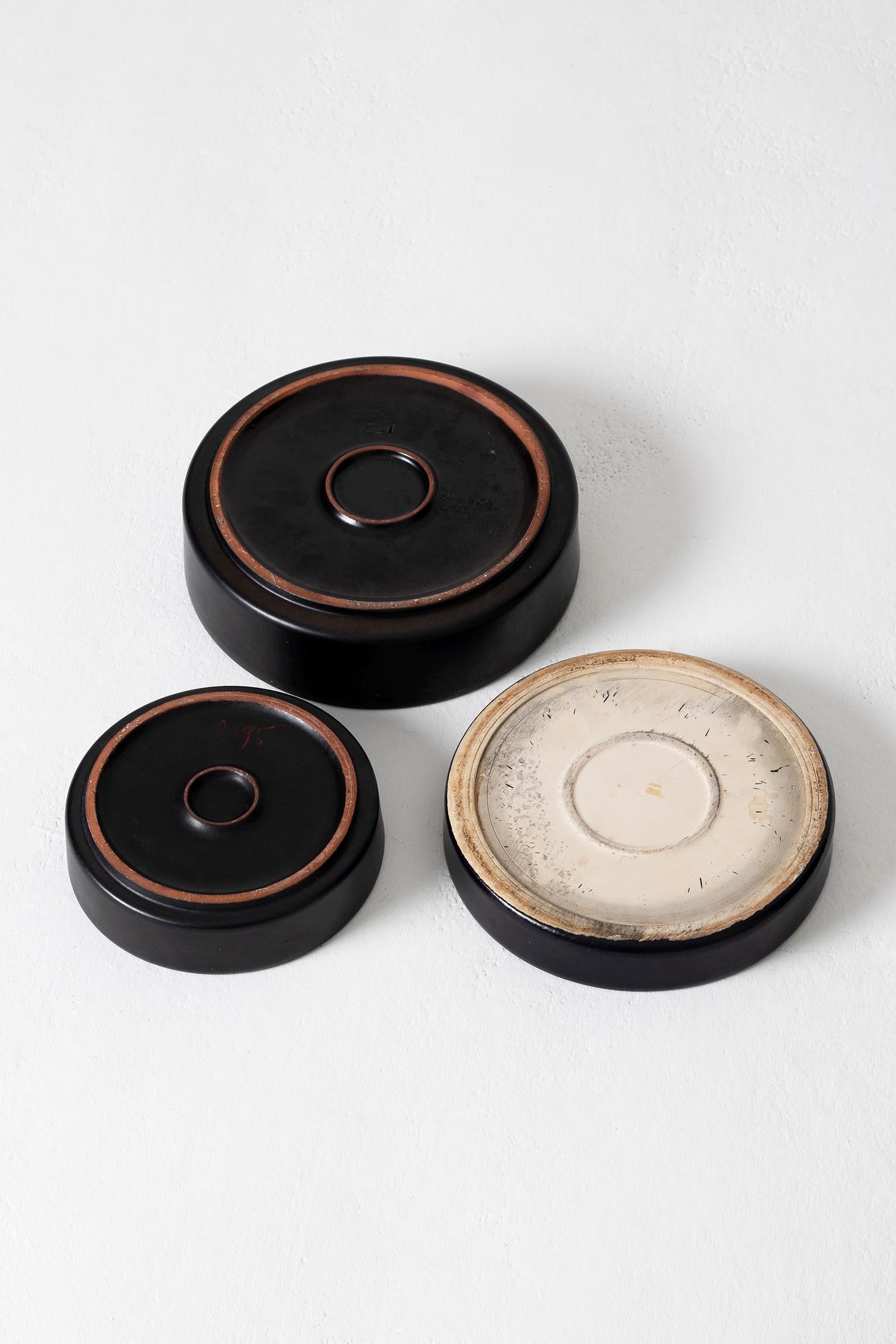 French Set of Three 1950s Black Ceramic Bowls
