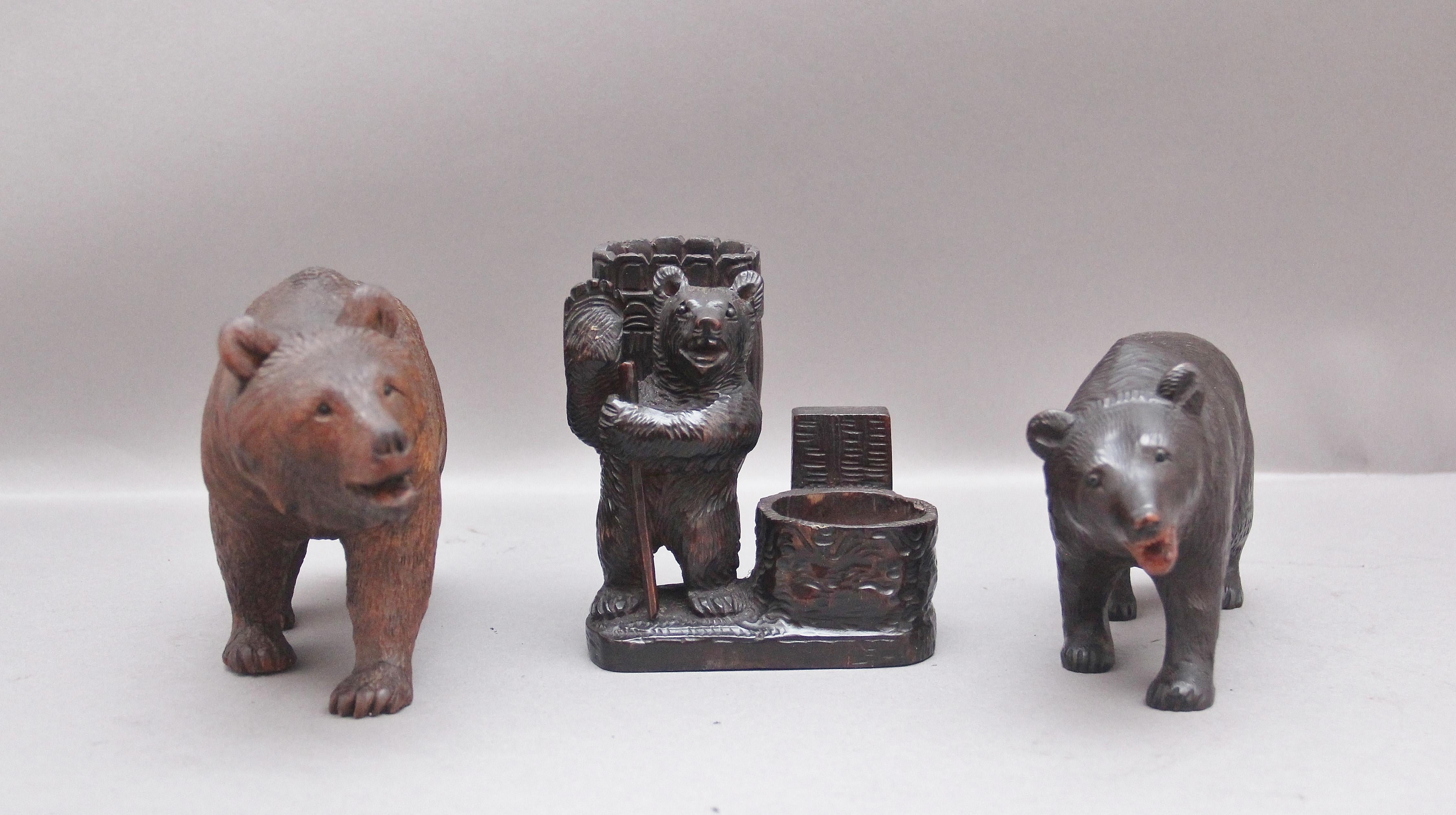 A set of three 19th century black forest carvings of bears in different poses, all three bears are in very good condition and having lovely crisp carving. Circa 1880.
 