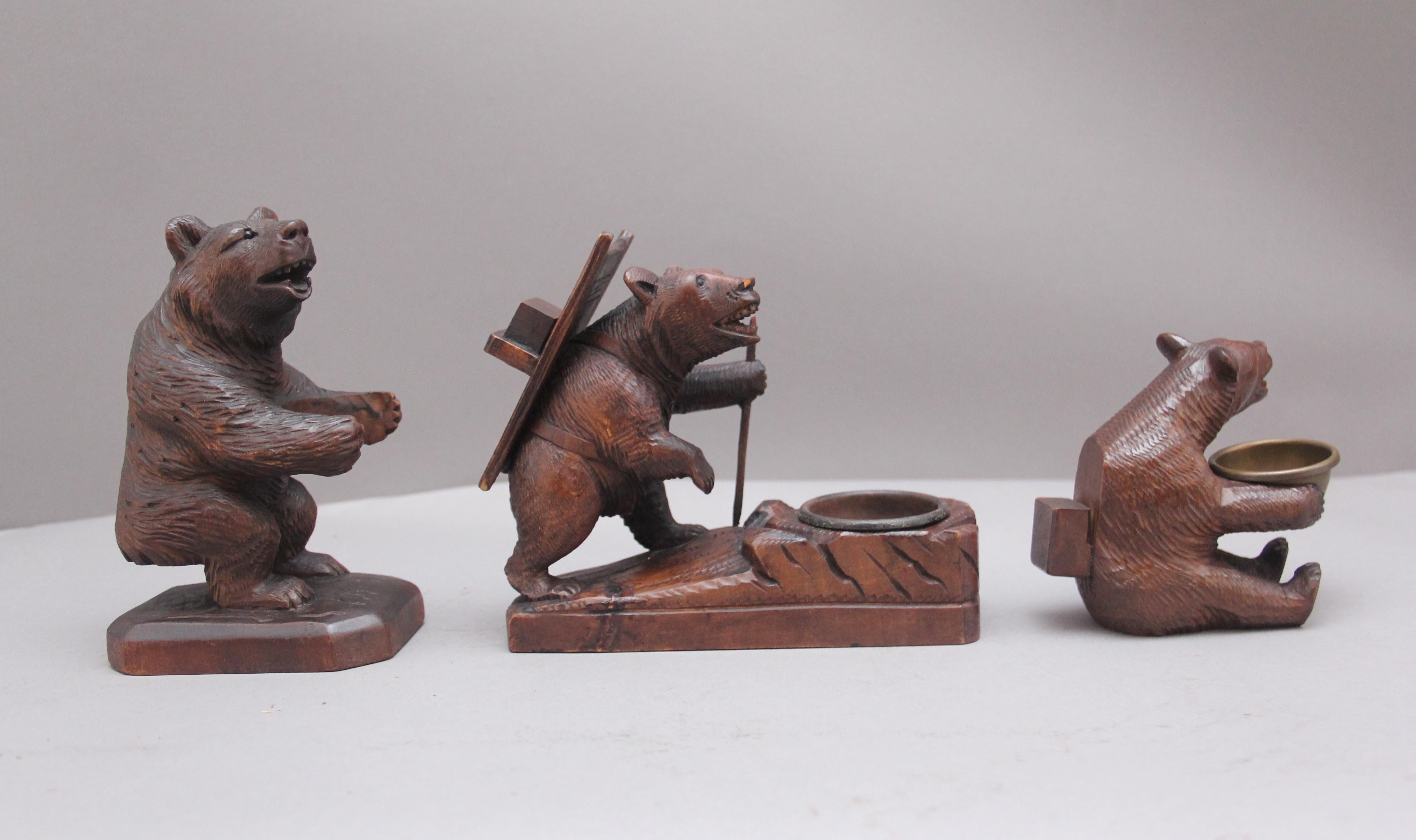 Swiss Set of Three 19th Century Black Forest Carvings of Bears in Different Poses For Sale