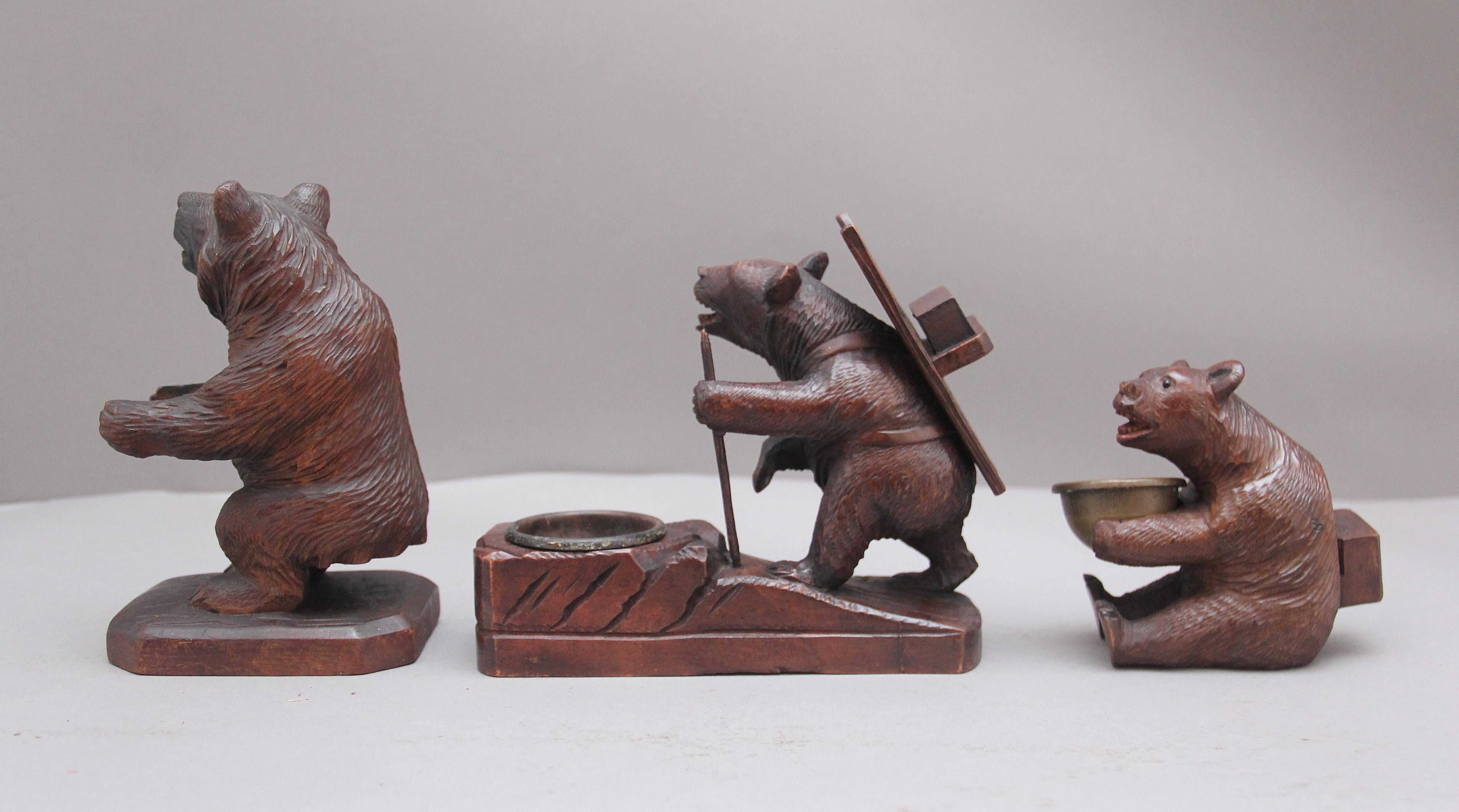 Late 19th Century Set of Three 19th Century Black Forest Carvings of Bears in Different Poses For Sale