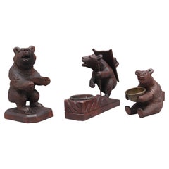 Antique Set of Three 19th Century Black Forest Carvings of Bears in Different Poses