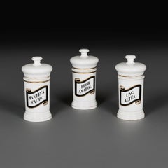 A Set of Three 19th Century French White Apothecary Jars