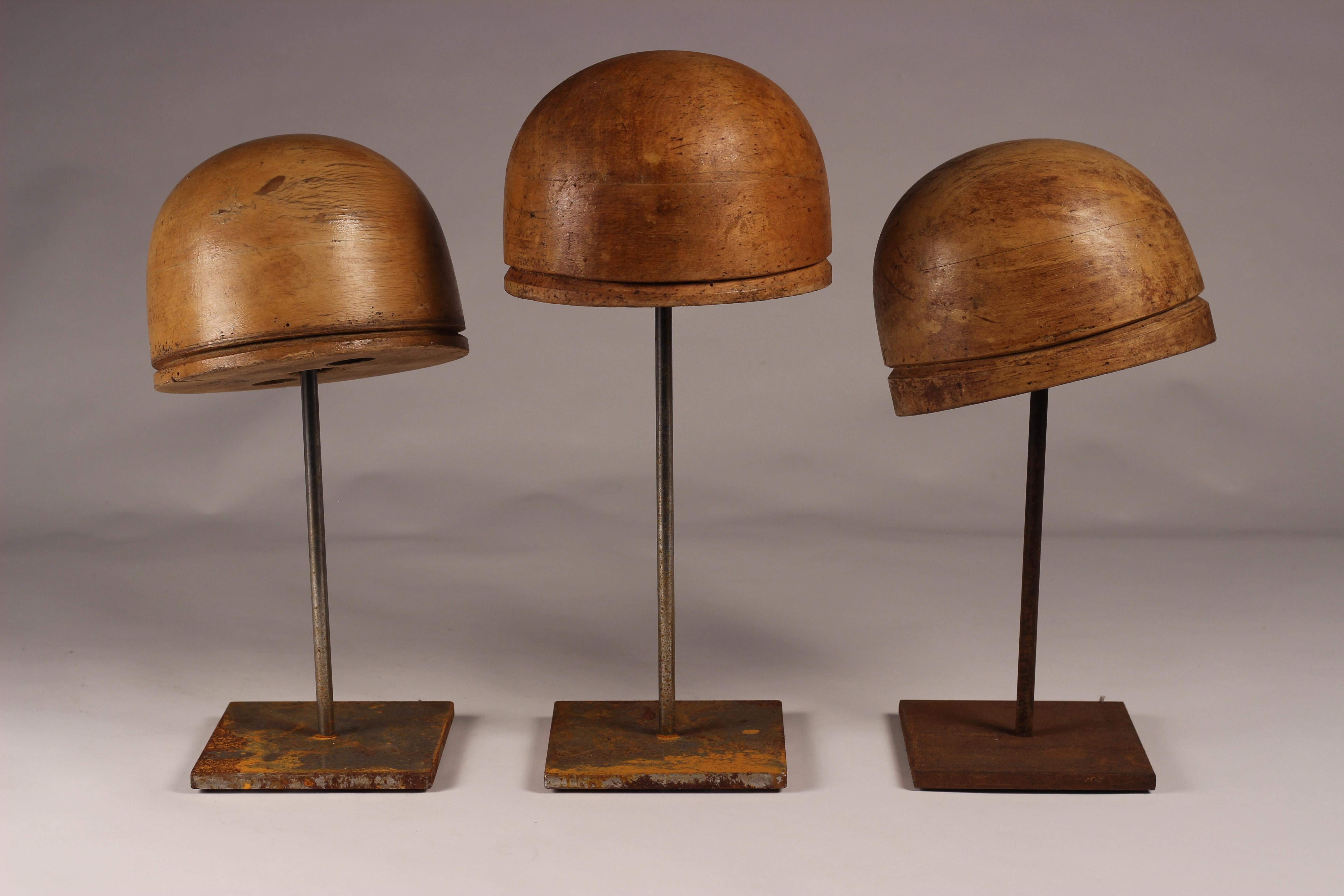 Folk Art Set of Three 19th Century Italian Milliners Hat Blocks from Florence Italy