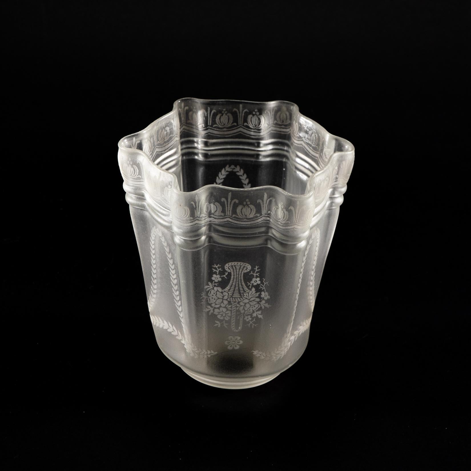 A Set of Three Acid-Etched Frosted Glass Shades For Sale 3