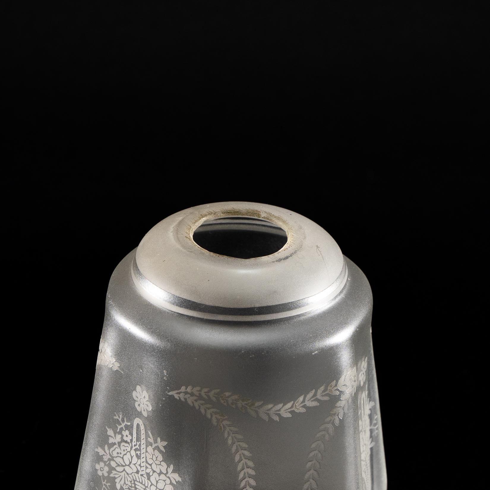 A Set of Three Acid-Etched Frosted Glass Shades For Sale 4