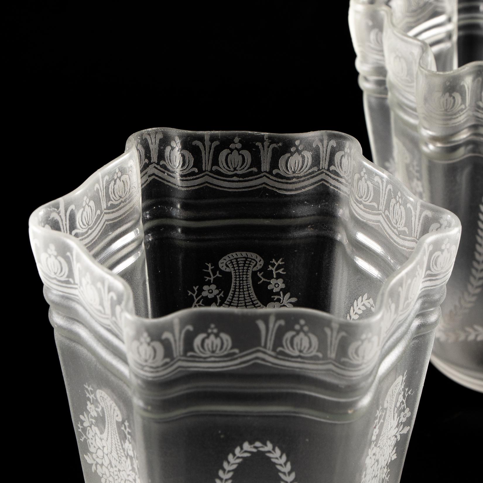 A Set of Three Acid-Etched Frosted Glass Shades For Sale 9