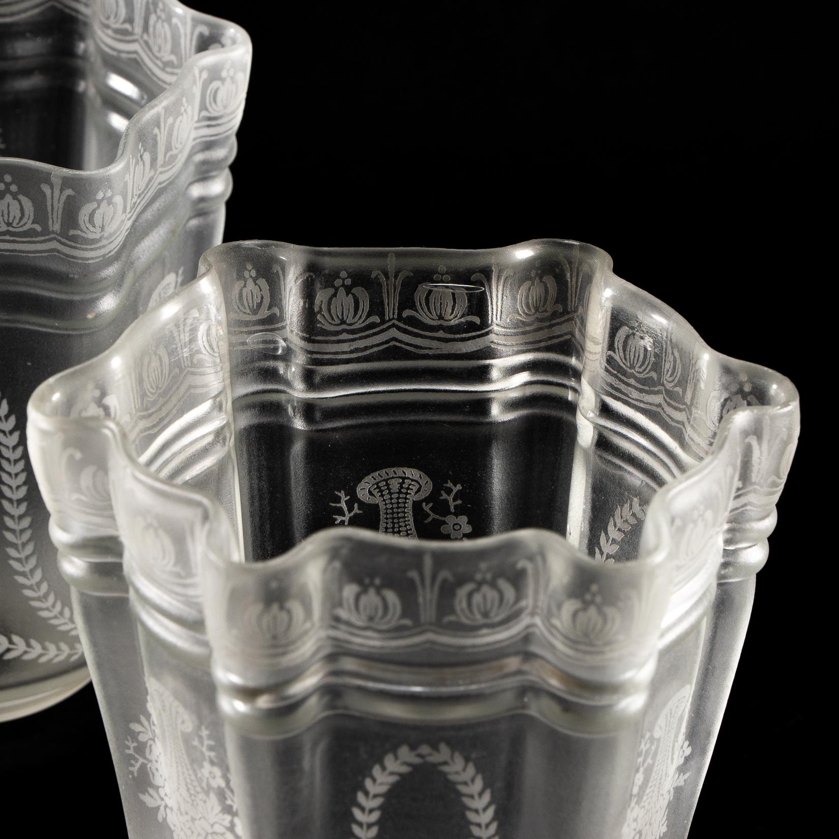 A Set of Three Acid-Etched Frosted Glass Shades For Sale 10
