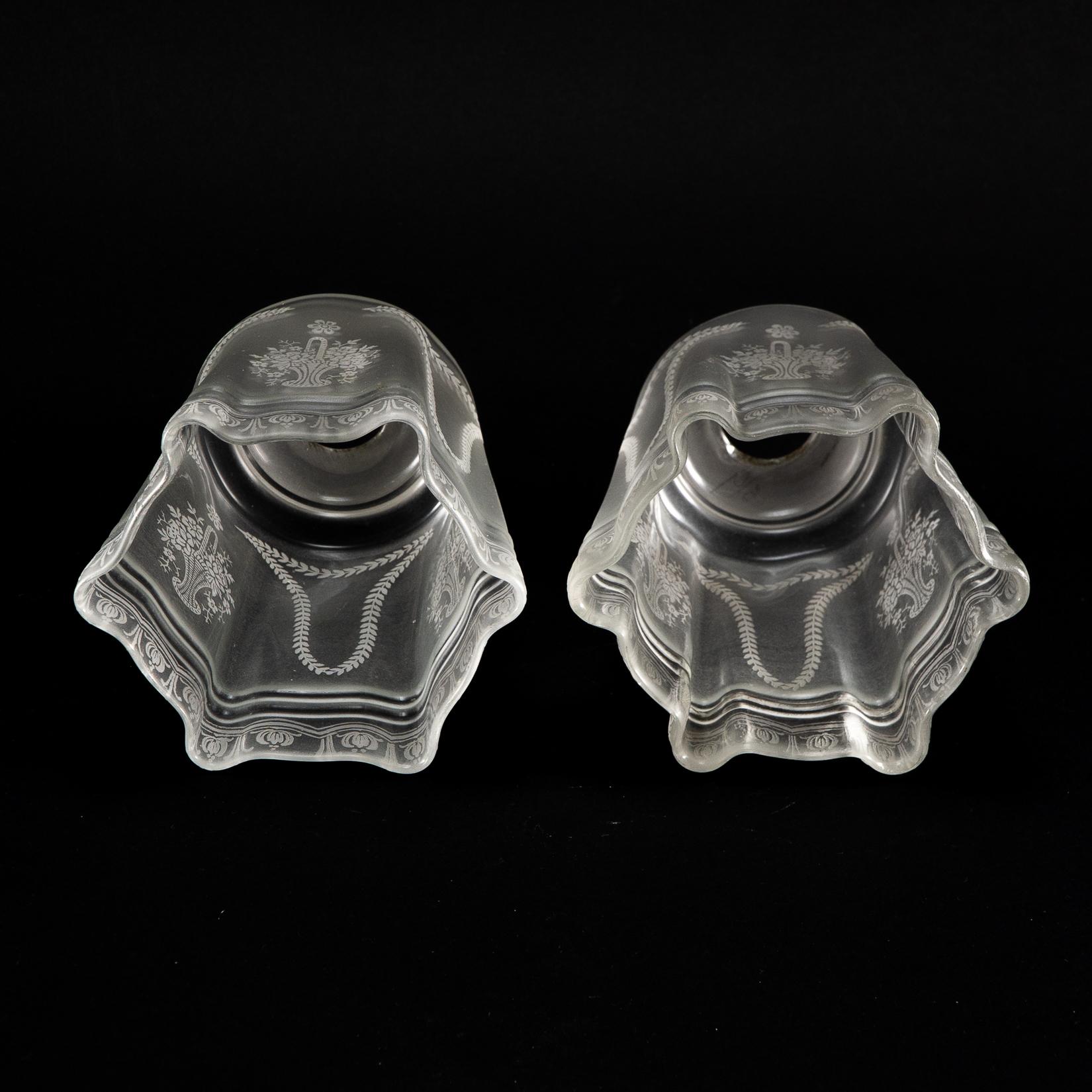 A Set of Three Acid-Etched Frosted Glass Shades For Sale 11