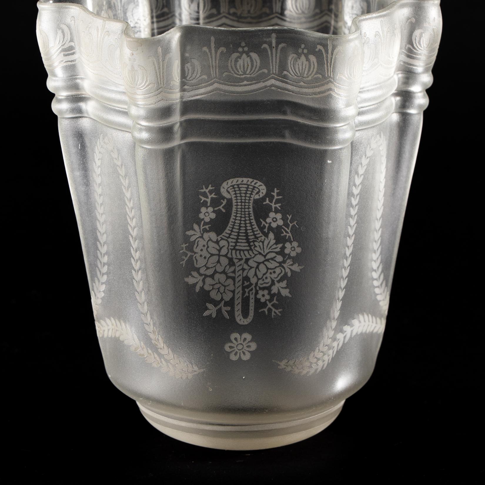 A Set of Three Acid-Etched Frosted Glass Shades For Sale 12