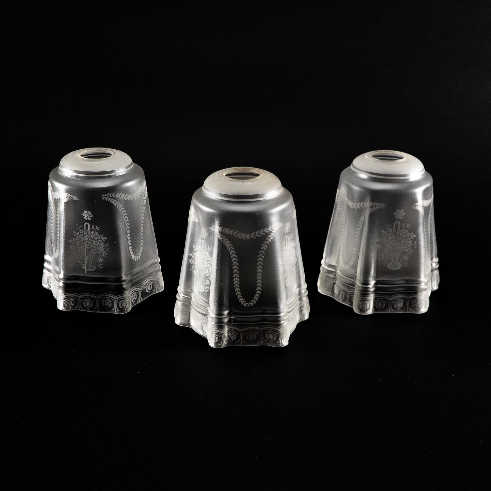 Arts and Crafts A Set of Three Acid-Etched Frosted Glass Shades For Sale