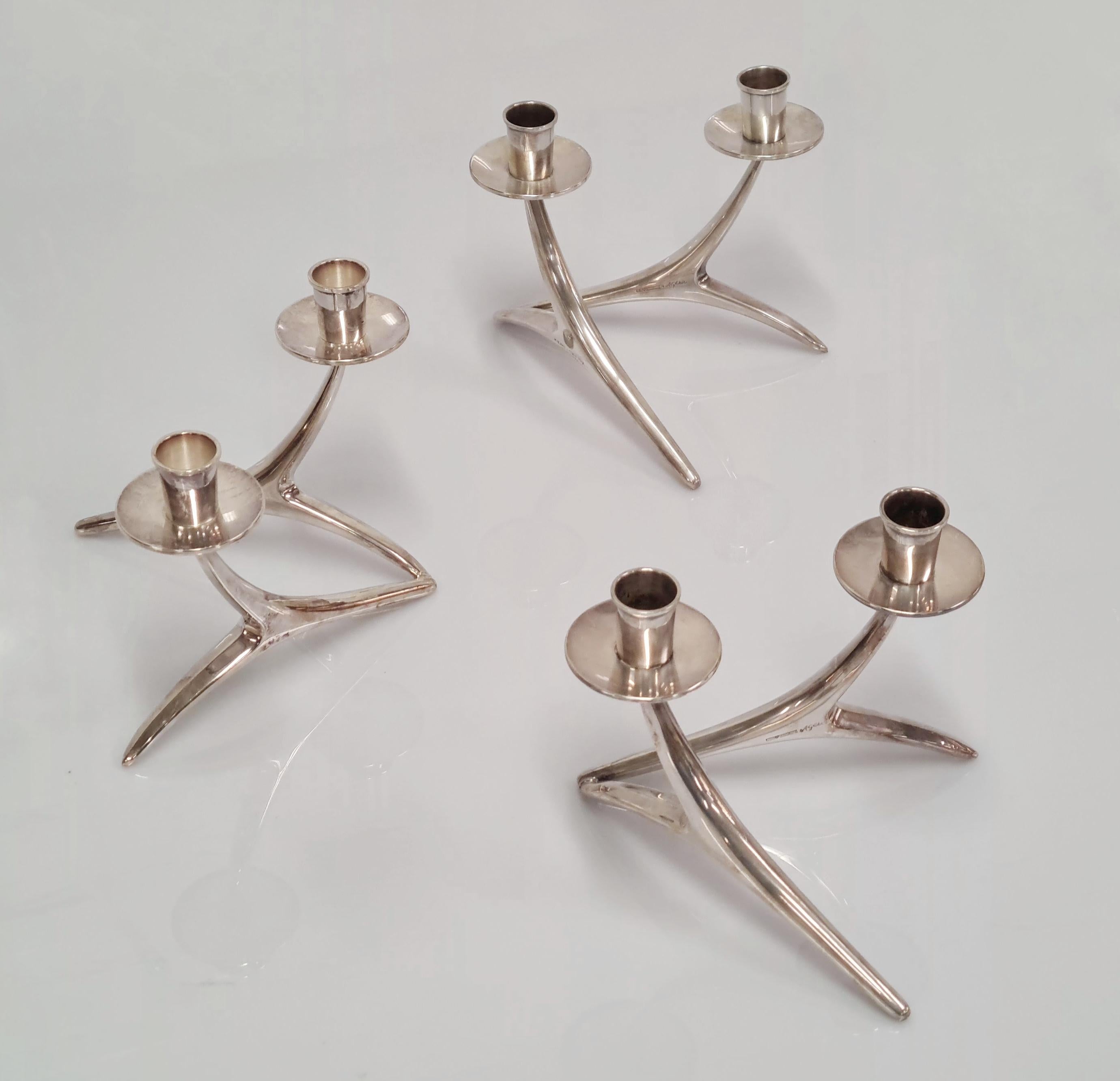 A Set of Three Anna Greta-Eker Candleholders in Silver For Sale 4