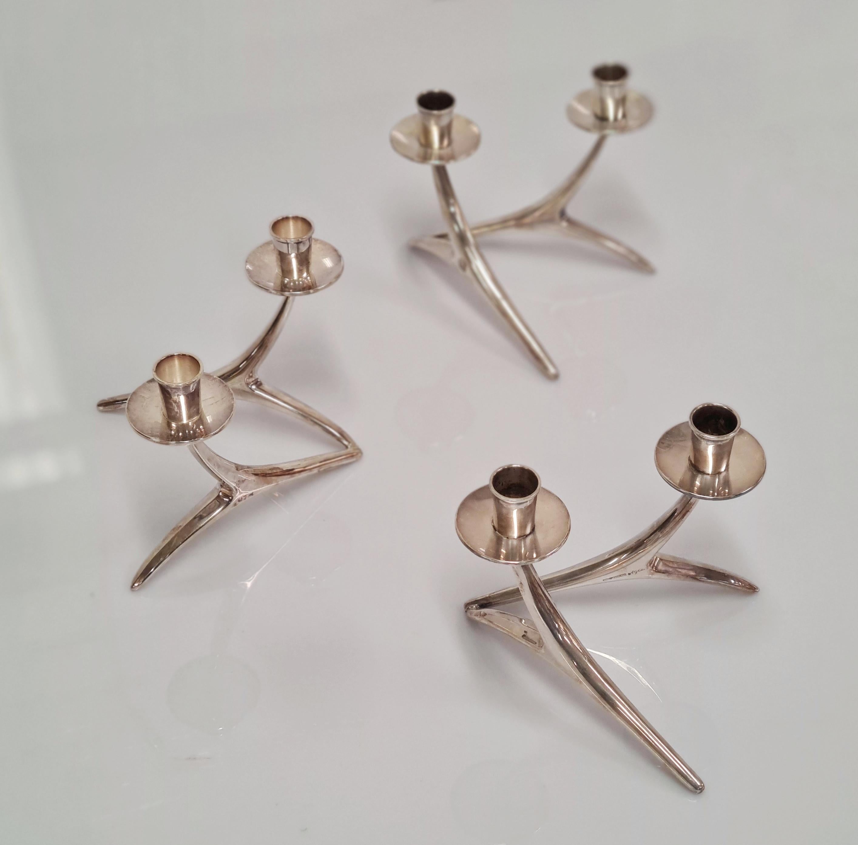 A set of 3 very beautiful candleholders designed by Anna Greta-Eker. These pieces are a part of a very well known series of candle holders in different sizes and shapes but in this same distinctive design by Anna Greta-Eker. These 3 in particular