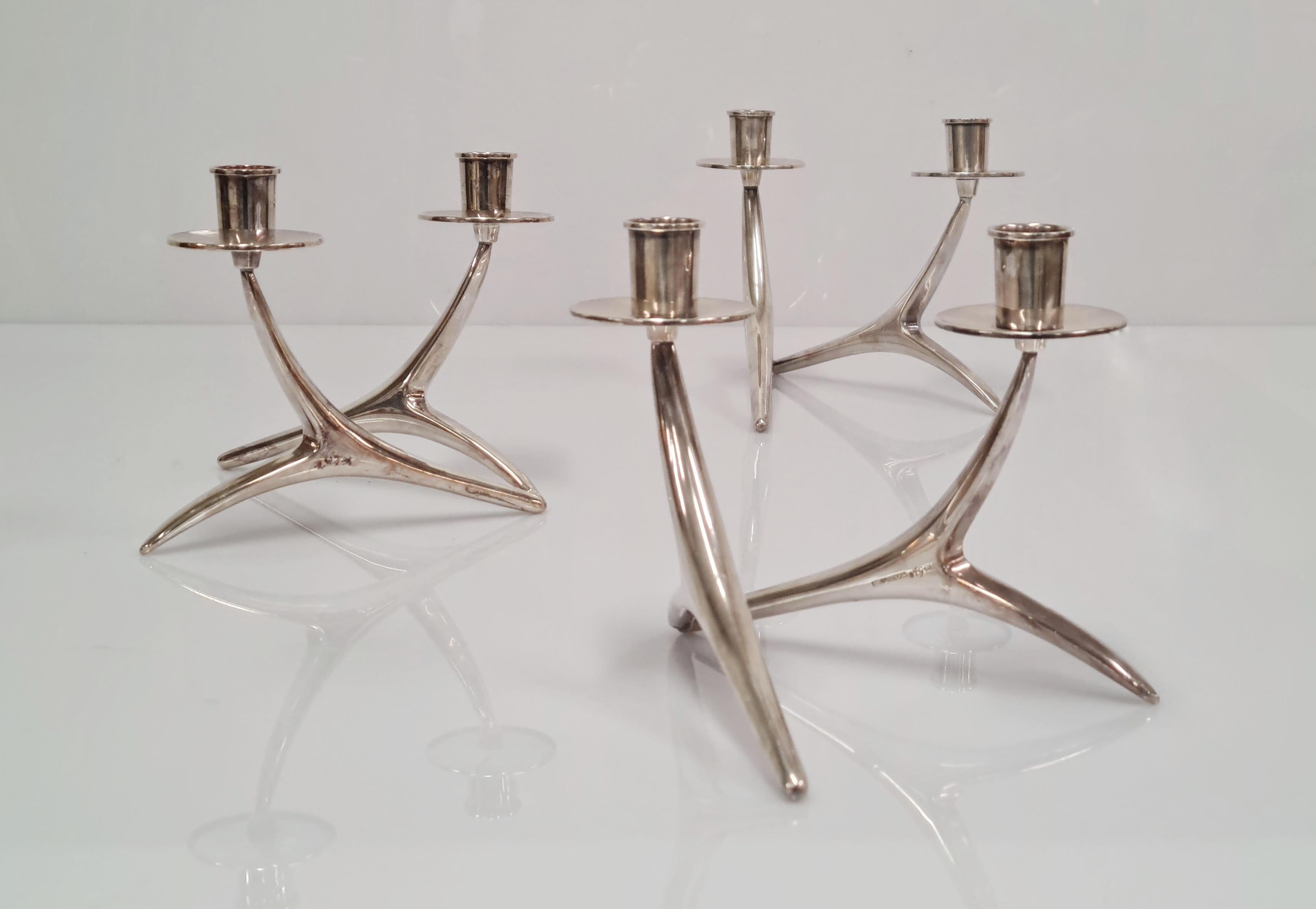Scandinavian Modern A Set of Three Anna Greta-Eker Candleholders in Silver For Sale