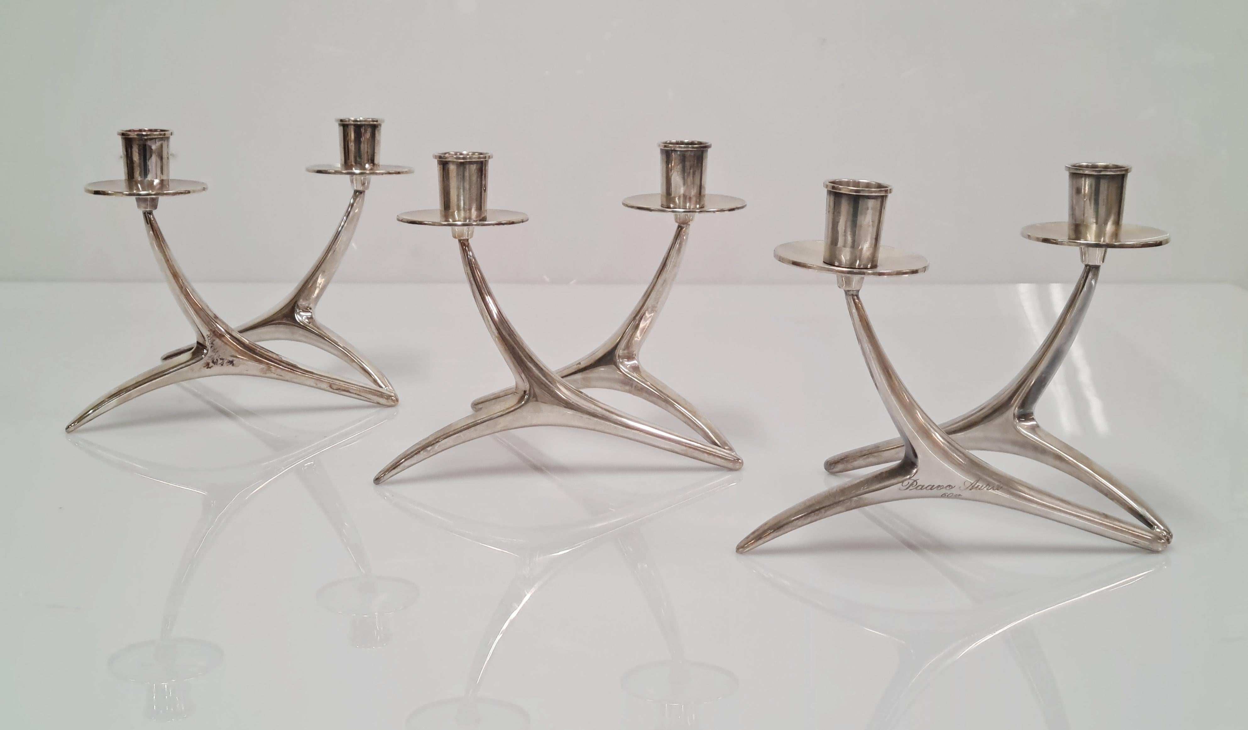 Finnish A Set of Three Anna Greta-Eker Candleholders in Silver For Sale