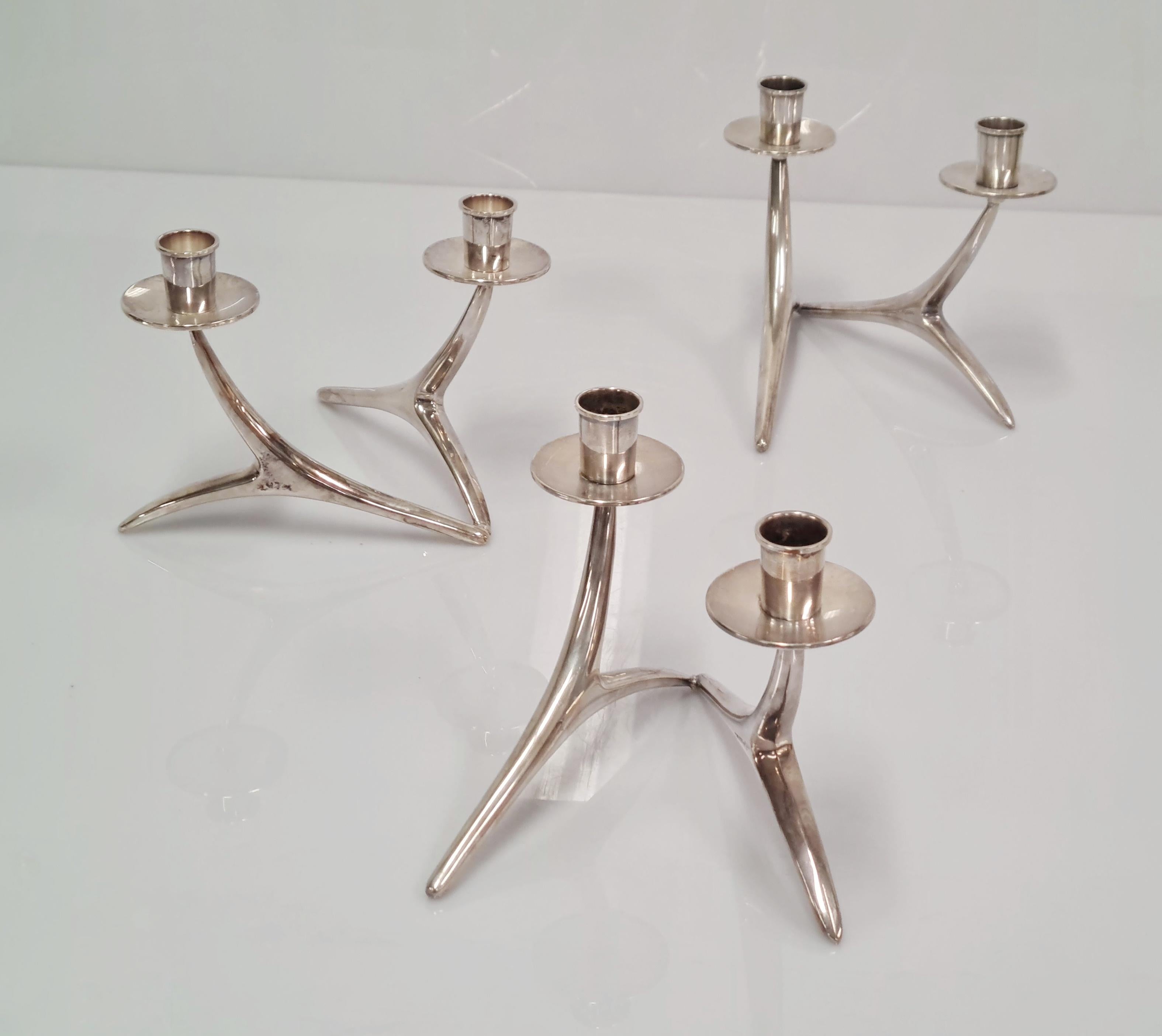 A Set of Three Anna Greta-Eker Candleholders in Silver In Good Condition For Sale In Helsinki, FI