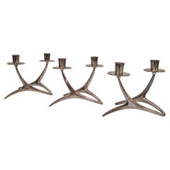 Ensemble de trois bougeoirs Anna Greta-Eker en bois de renard argenté, années 1960