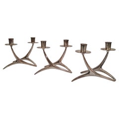 Retro A Set of Three Anna Greta-Eker Candleholders in Silver